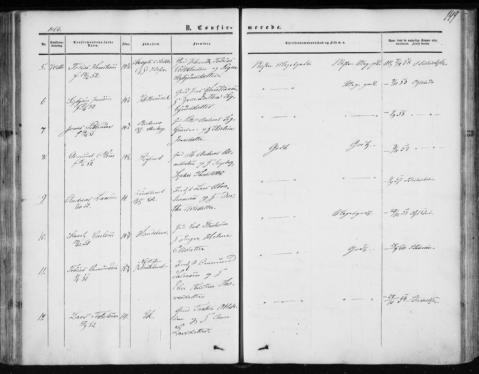 Lund sokneprestkontor, AV/SAST-A-101809/S06/L0009: Parish register (official) no. A 8, 1853-1877, p. 149