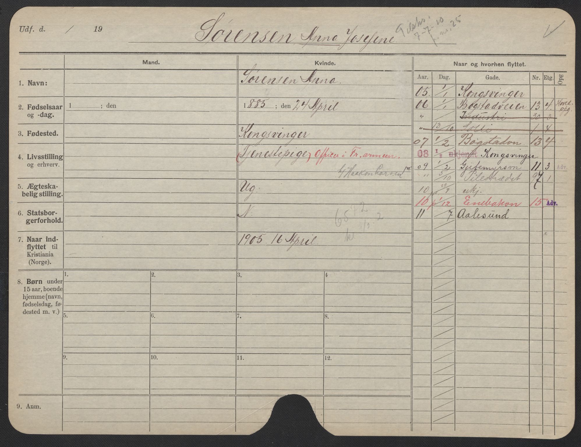 Oslo folkeregister, Registerkort, AV/SAO-A-11715/F/Fa/Fac/L0024: Kvinner, 1906-1914, p. 863a
