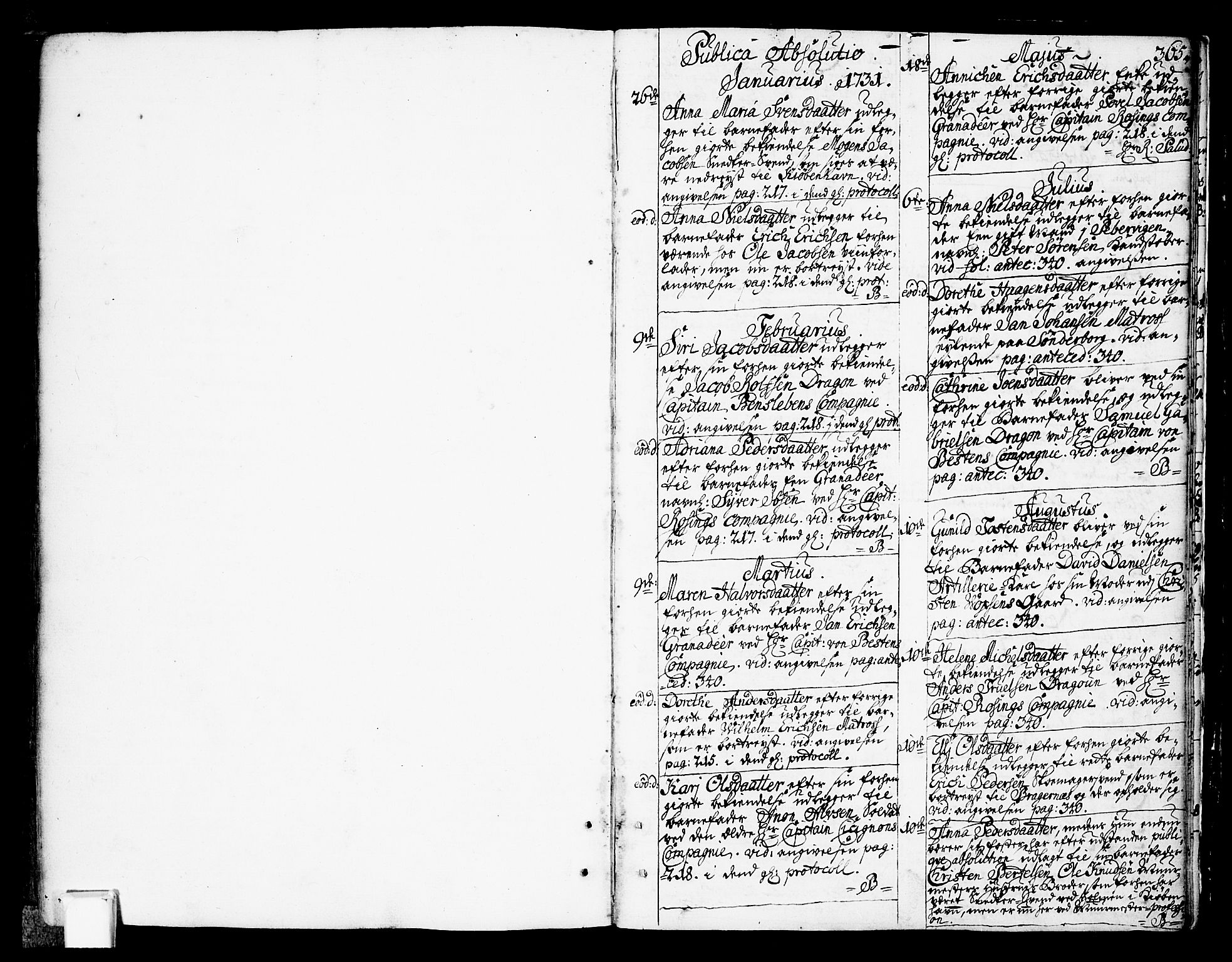 Oslo domkirke Kirkebøker, SAO/A-10752/F/Fa/L0003: Parish register (official) no. 3, 1731-1743, p. 365