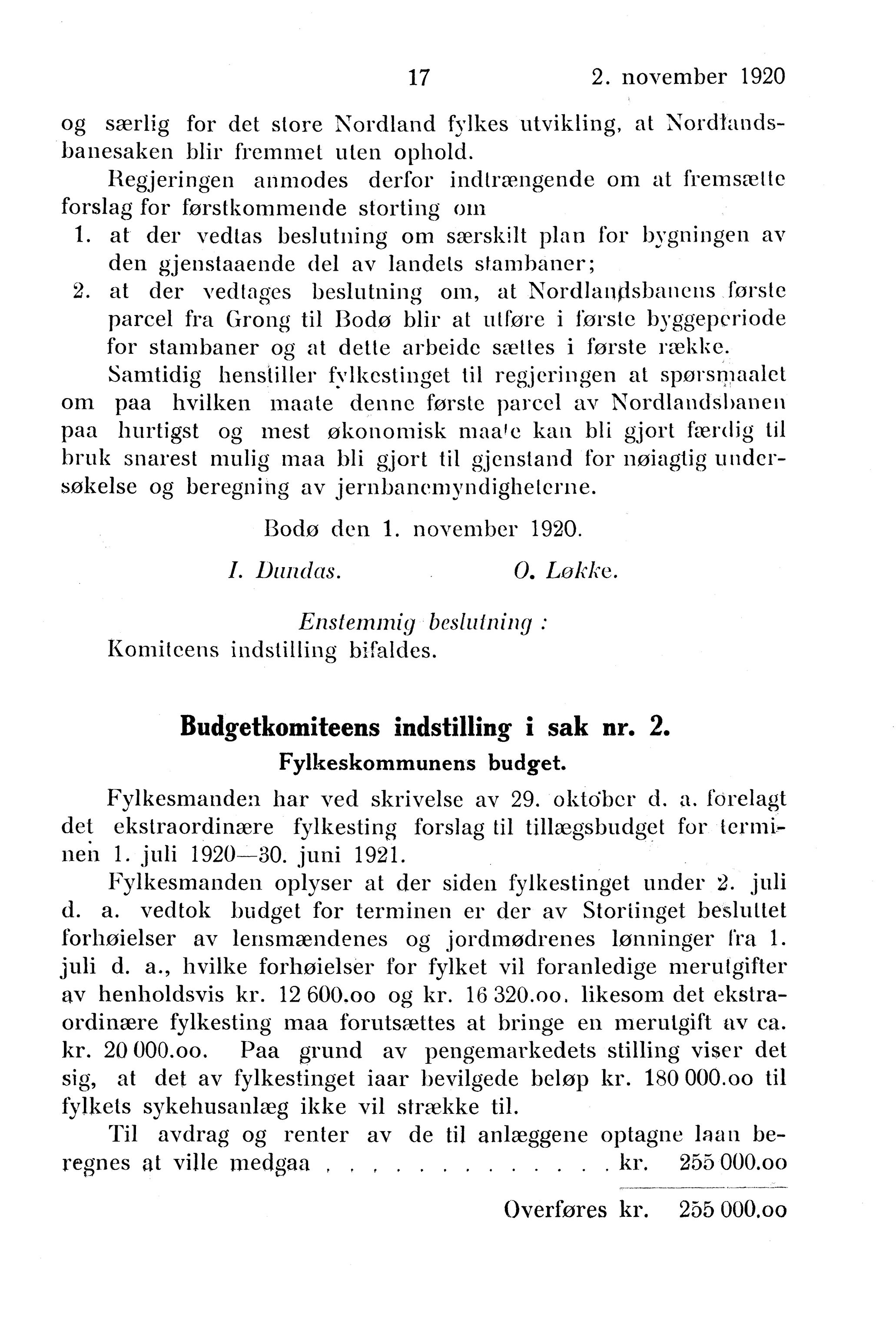 Nordland Fylkeskommune. Fylkestinget, AIN/NFK-17/176/A/Ac/L0043: Fylkestingsforhandlinger 1920, 1920