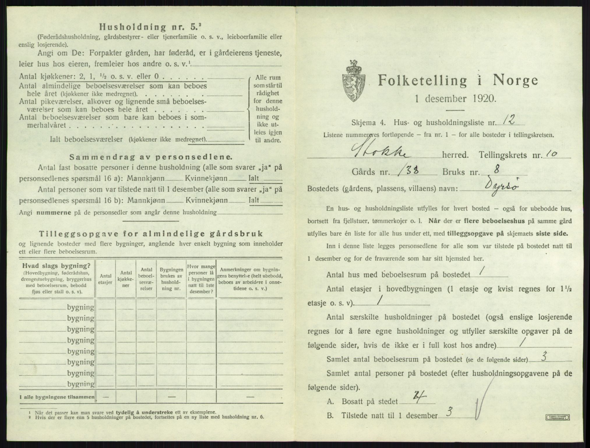 SAKO, 1920 census for Stokke, 1920, p. 1842