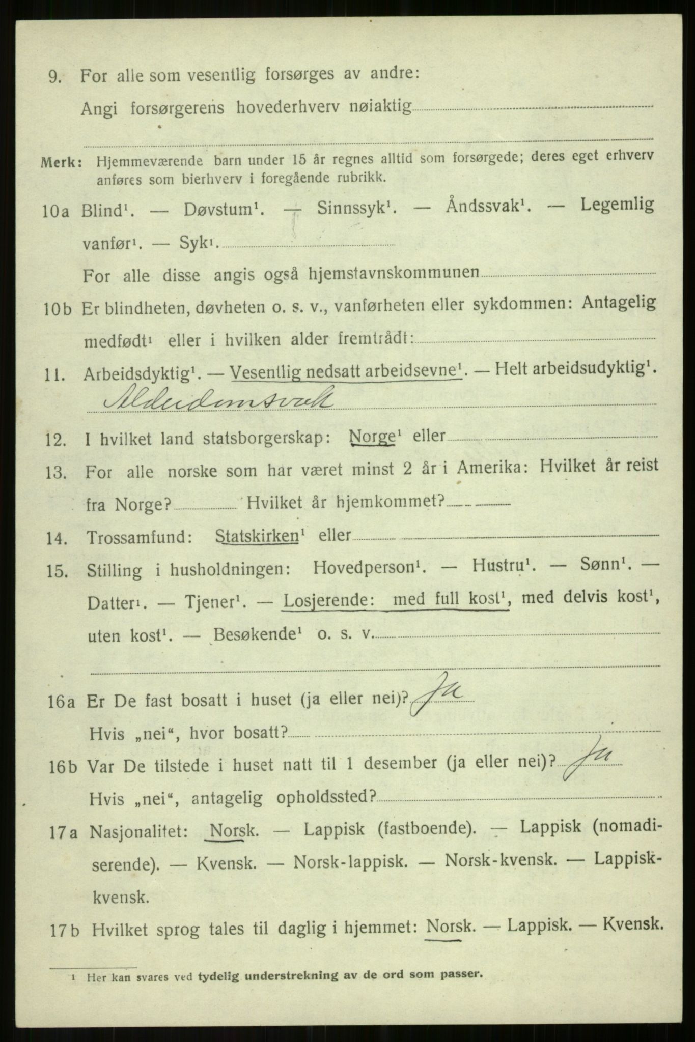 SATØ, 1920 census for Salangen, 1920, p. 2303