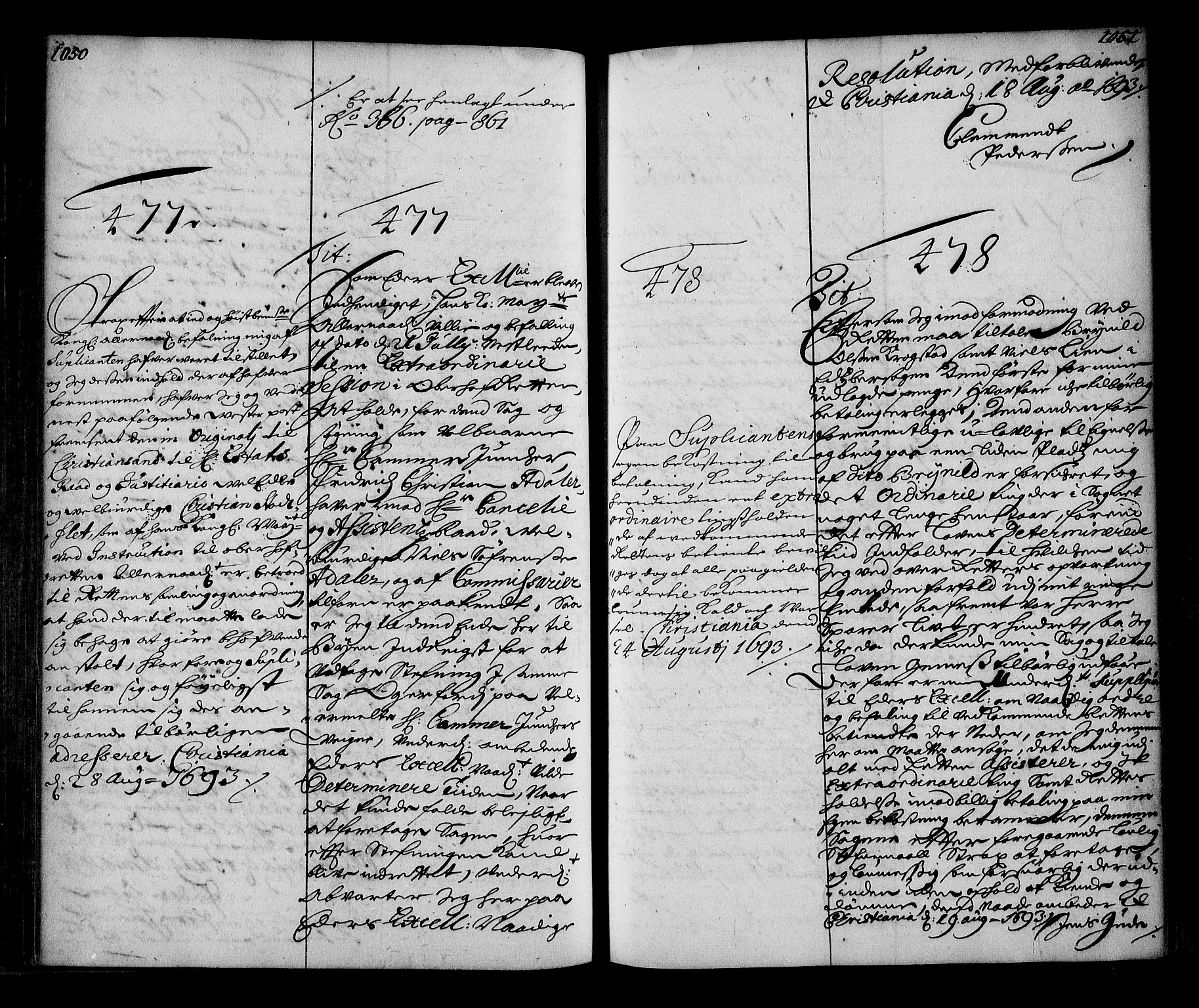 Stattholderembetet 1572-1771, AV/RA-EA-2870/Ae/L0010: Supplikasjons- og resolusjonsprotokoll, 1692-1693, p. 1050-1051