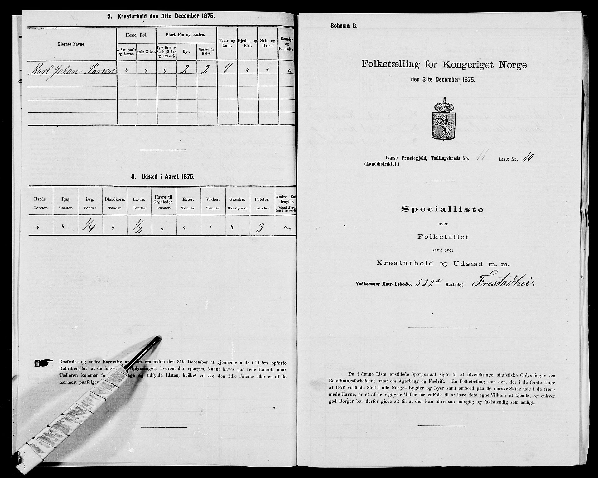 SAK, 1875 census for 1041L Vanse/Vanse og Farsund, 1875, p. 2004