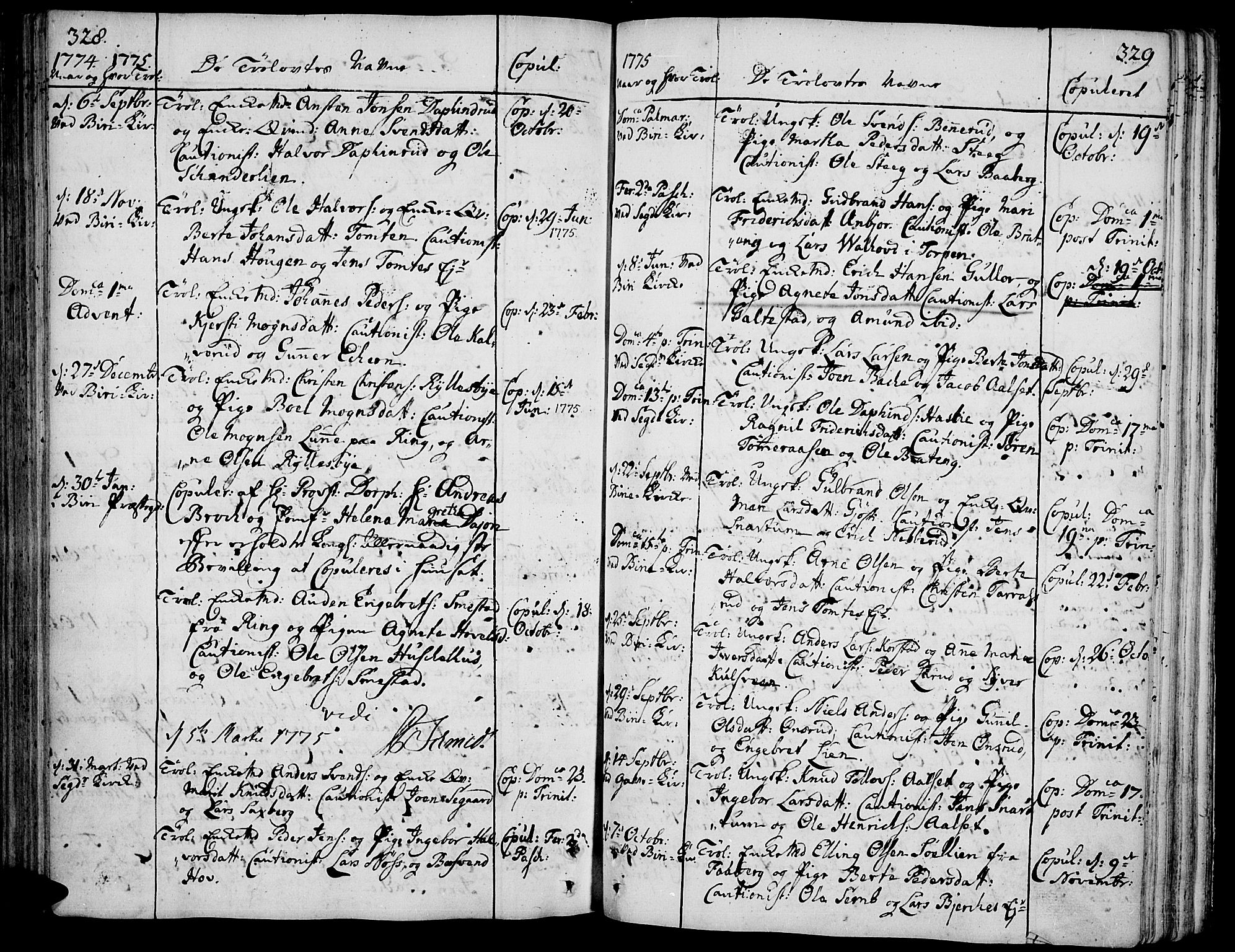 Biri prestekontor, SAH/PREST-096/H/Ha/Haa/L0002: Parish register (official) no. 2, 1754-1789, p. 328-329