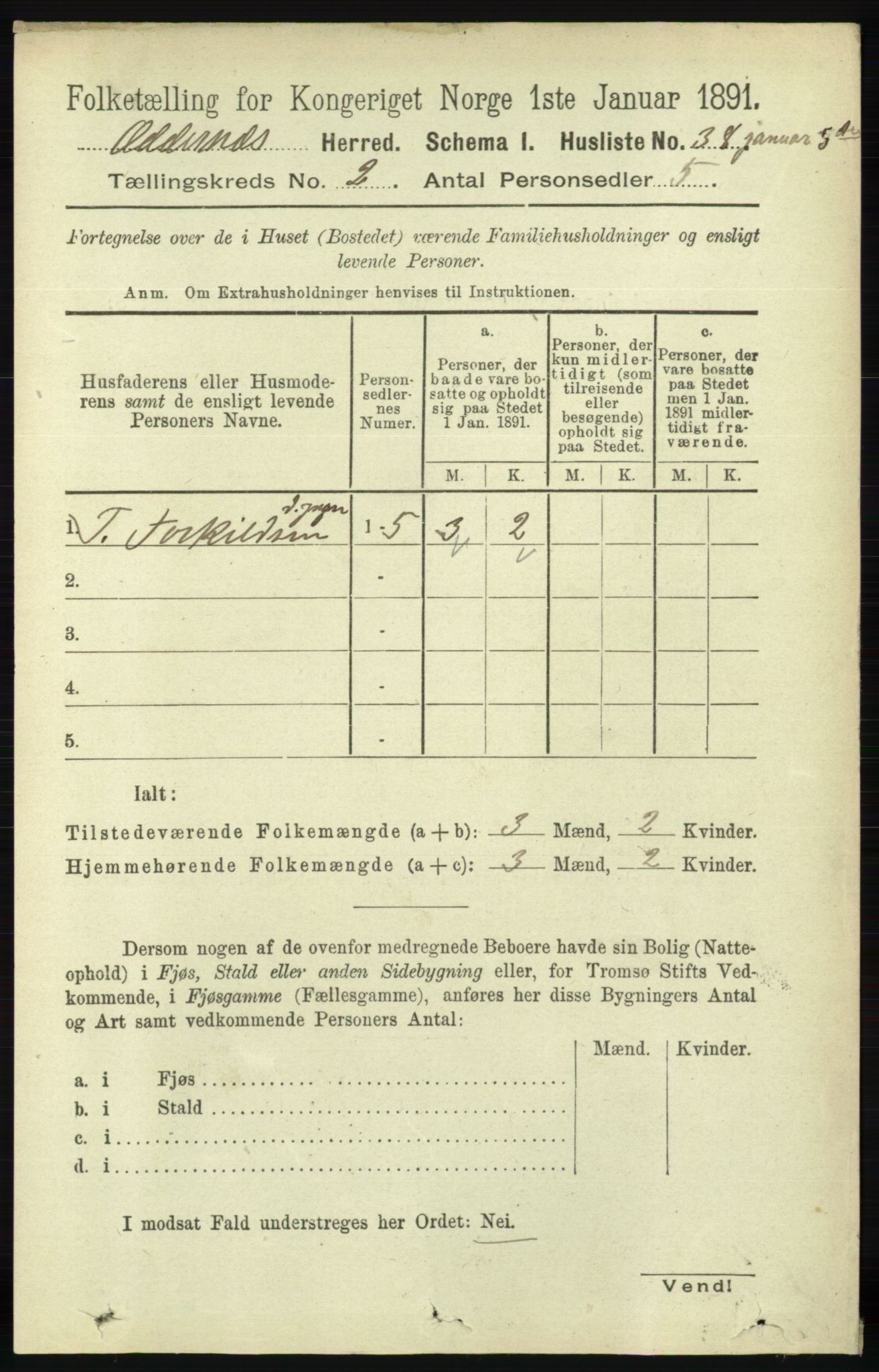 RA, 1891 census for 1012 Oddernes, 1891, p. 560