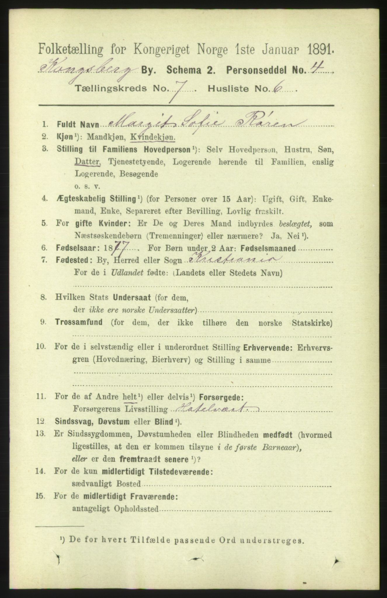 RA, 1891 census for 0604 Kongsberg, 1891, p. 5052