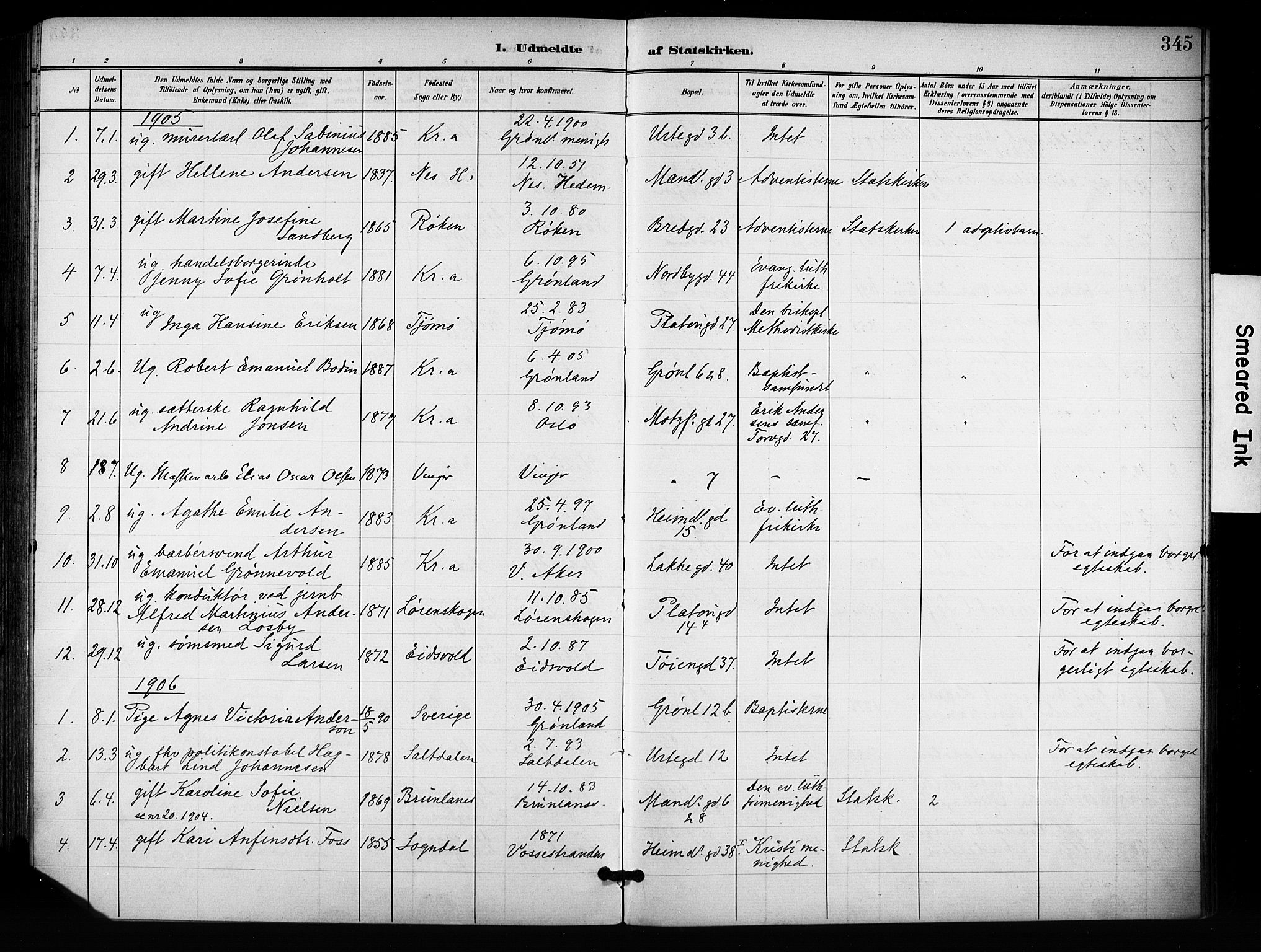 Grønland prestekontor Kirkebøker, AV/SAO-A-10848/F/Fa/L0015: Parish register (official) no. 15, 1899-1919, p. 345