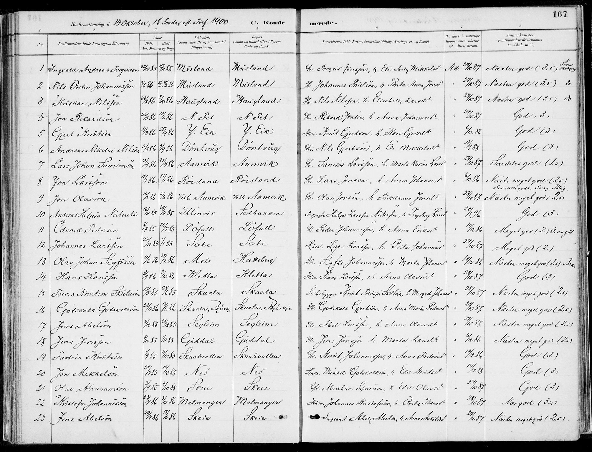 Kvinnherad sokneprestembete, SAB/A-76401/H/Haa: Parish register (official) no. B  1, 1887-1921, p. 167