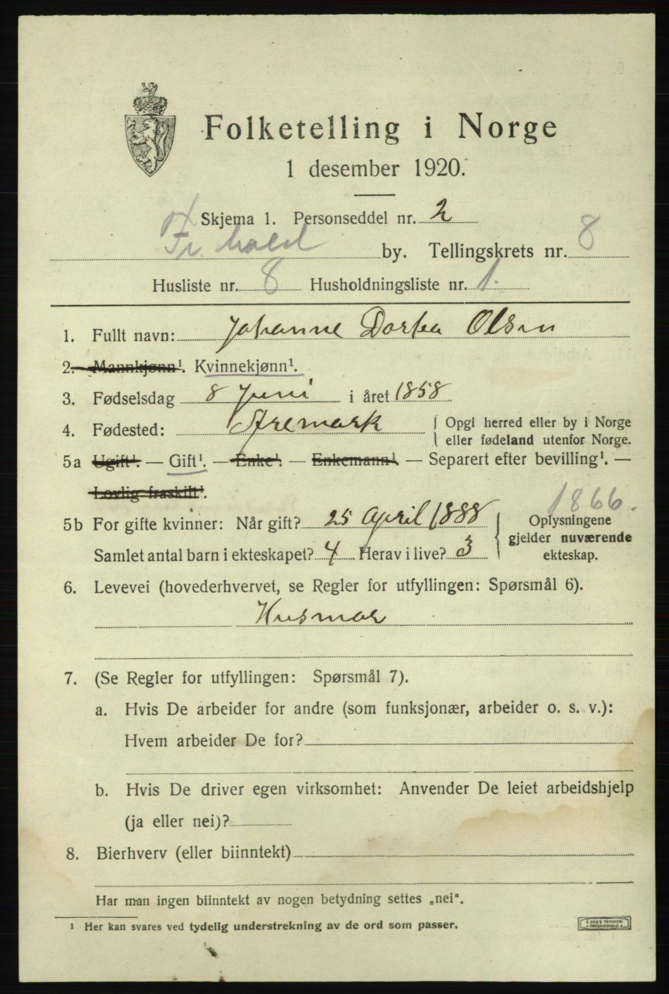SAO, 1920 census for Fredrikshald, 1920, p. 14771