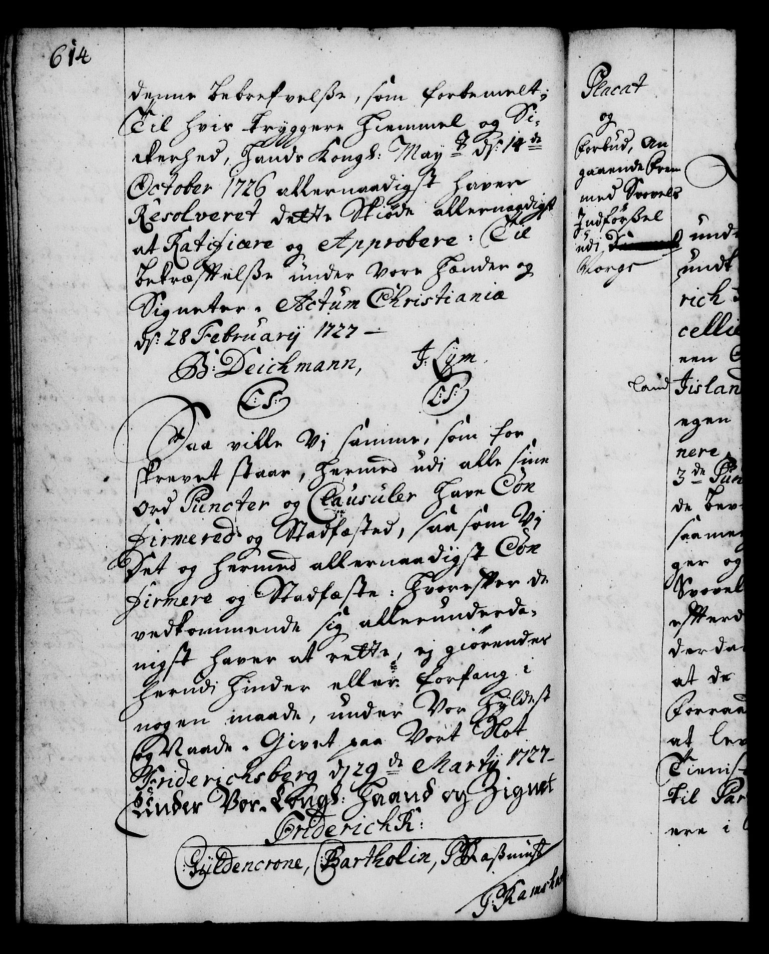Rentekammeret, Kammerkanselliet, RA/EA-3111/G/Gg/Gga/L0002: Norsk ekspedisjonsprotokoll med register (merket RK 53.2), 1723-1727, p. 614