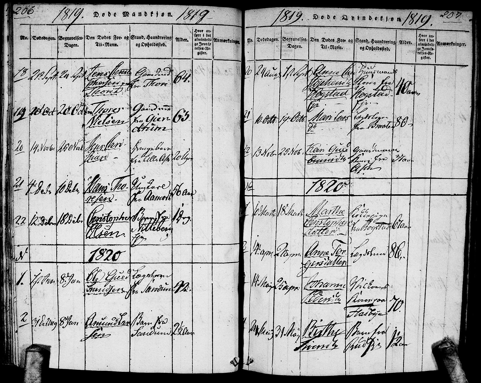 Gjerdrum prestekontor Kirkebøker, AV/SAO-A-10412b/G/Ga/L0001: Parish register (copy) no. I 1, 1816-1837, p. 206-207