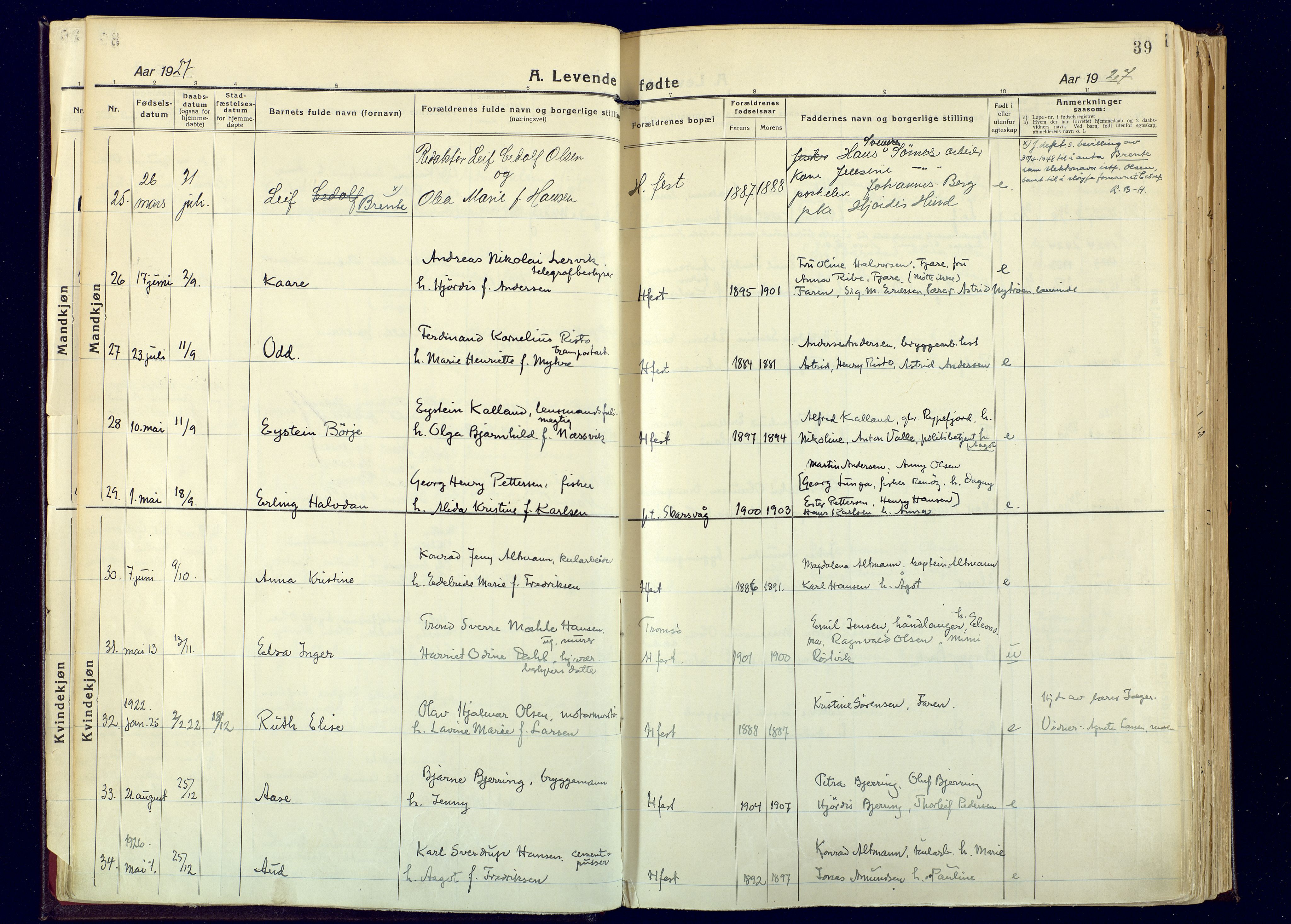 Hammerfest sokneprestkontor, SATØ/S-1347: Parish register (official) no. 17, 1923-1933, p. 39