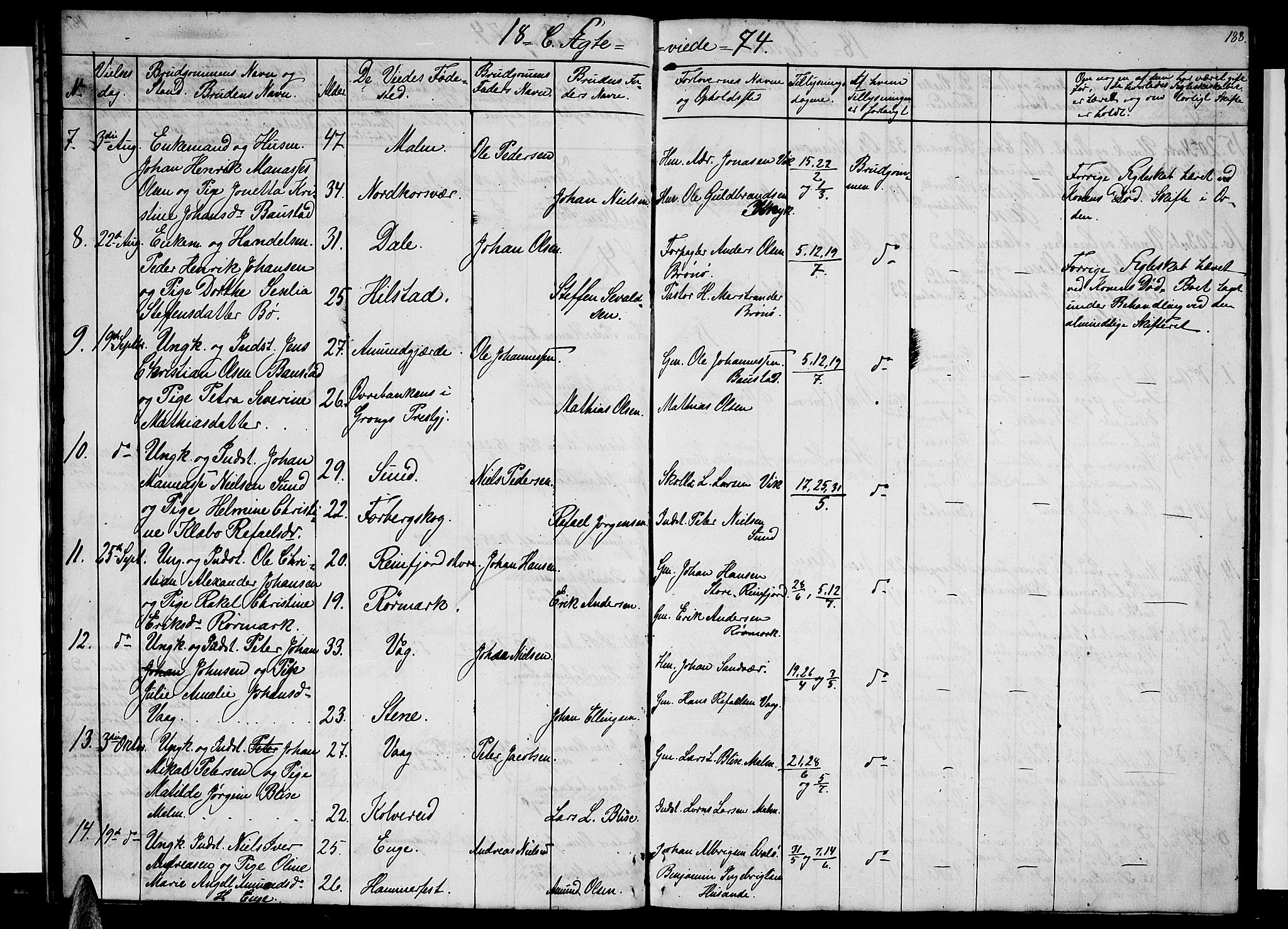 Ministerialprotokoller, klokkerbøker og fødselsregistre - Nordland, SAT/A-1459/812/L0187: Parish register (copy) no. 812C05, 1850-1883, p. 188