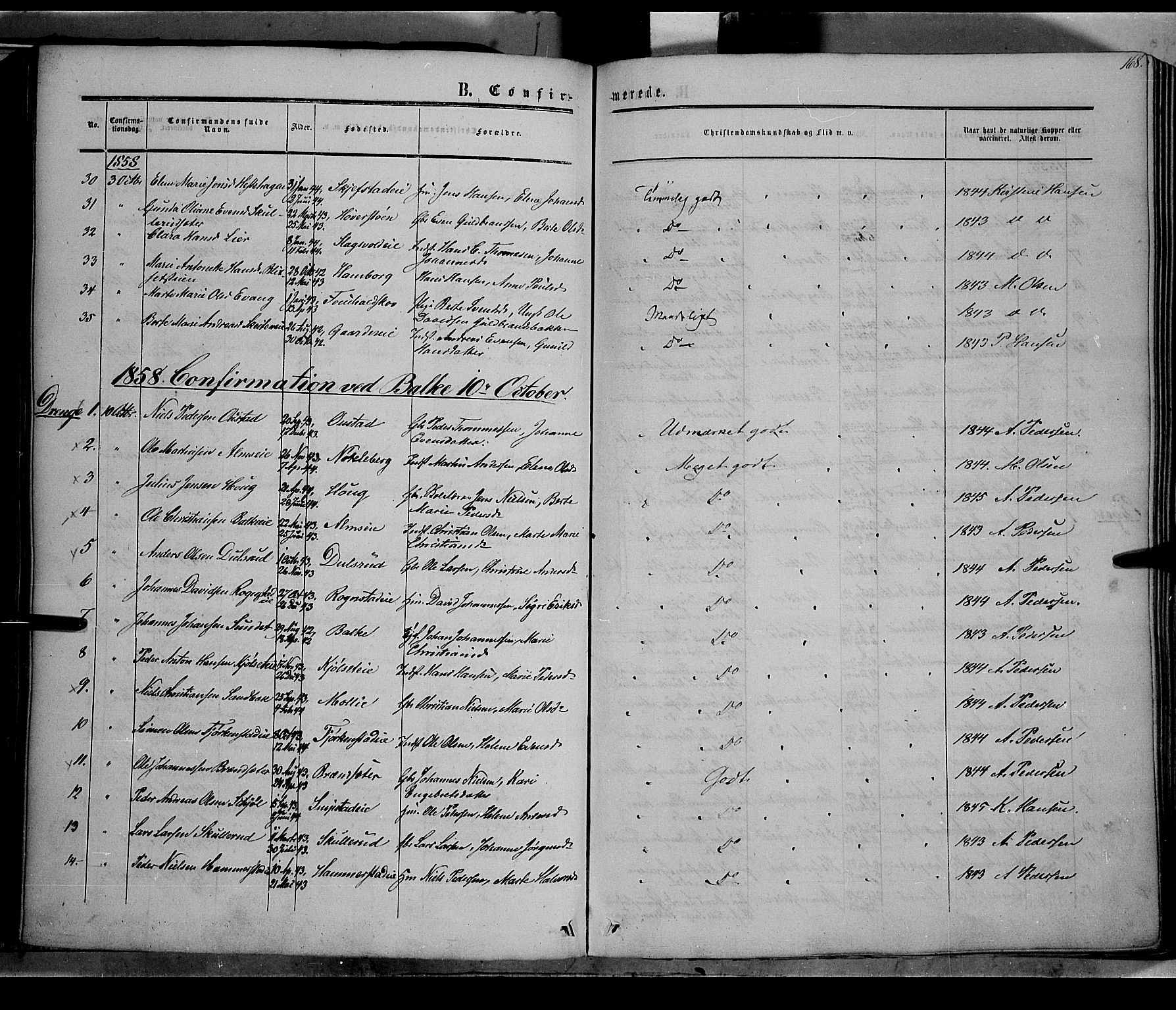 Østre Toten prestekontor, AV/SAH-PREST-104/H/Ha/Haa/L0004: Parish register (official) no. 4, 1857-1865, p. 168