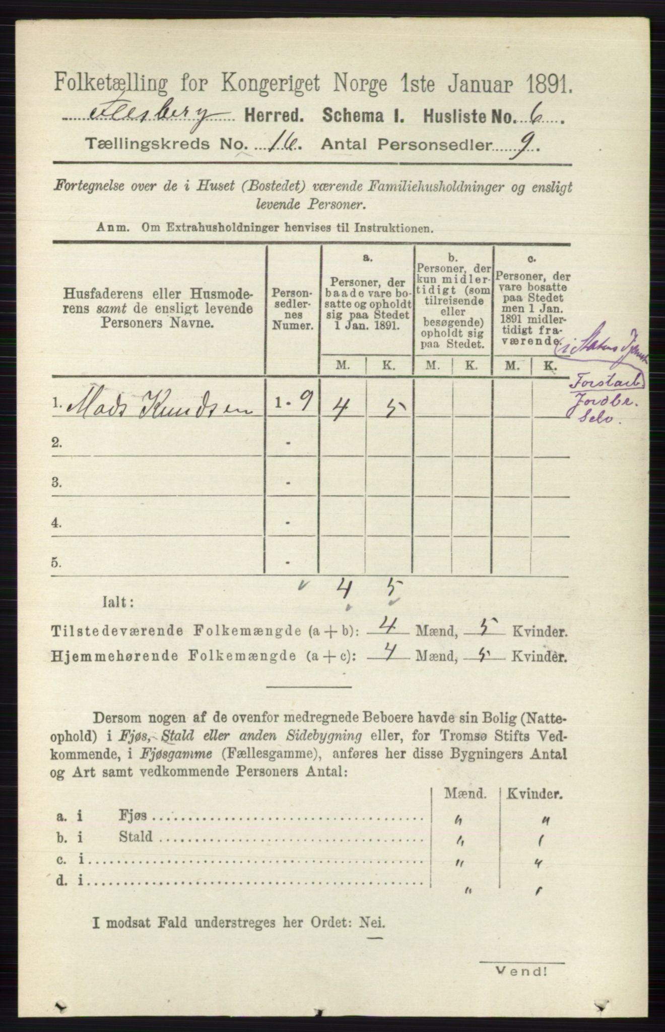 RA, 1891 census for 0631 Flesberg, 1891, p. 2830