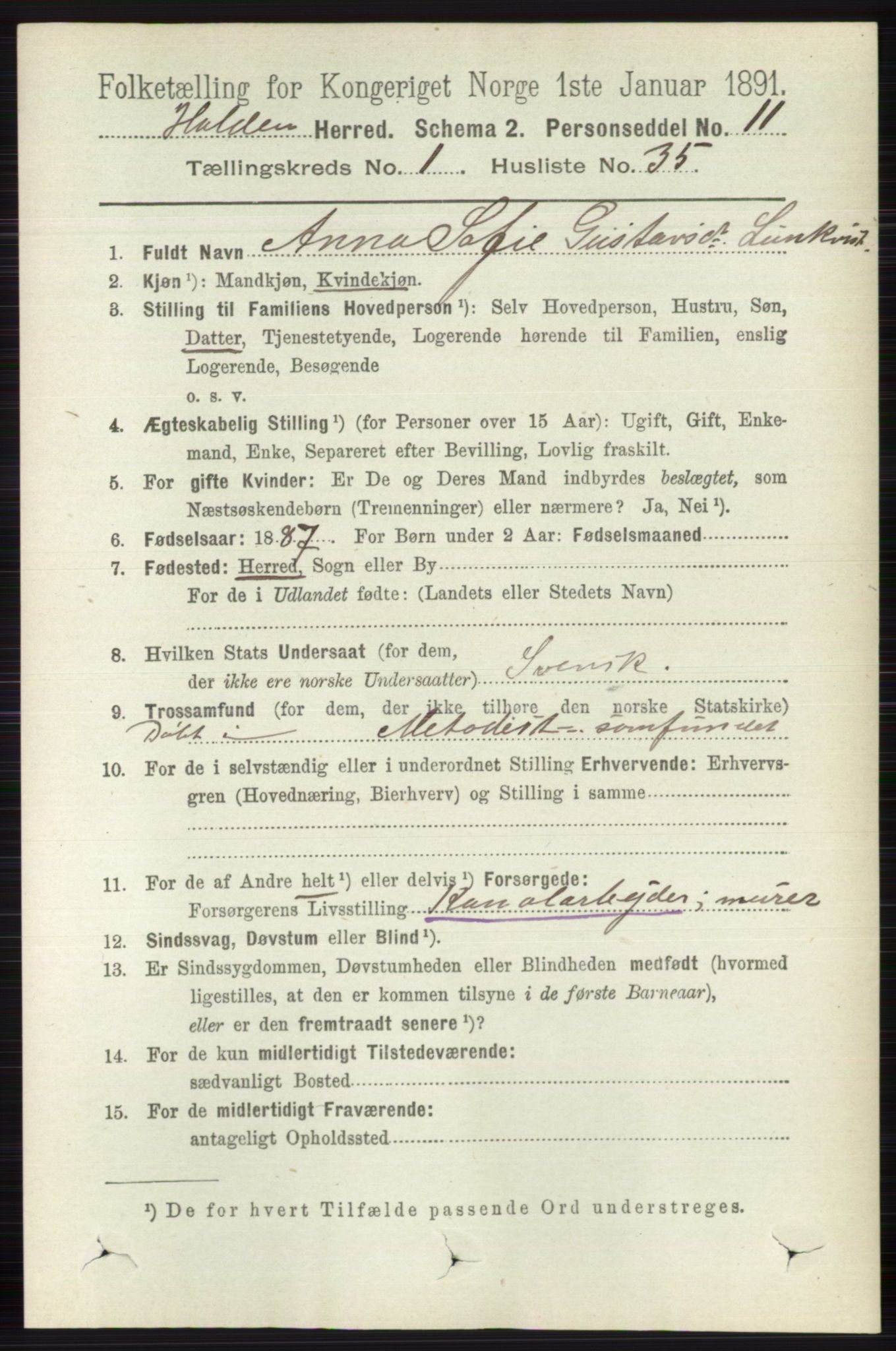 RA, 1891 census for 0819 Holla, 1891, p. 488