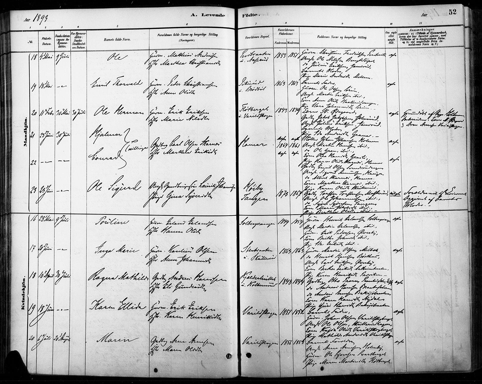 Vinger prestekontor, AV/SAH-PREST-024/H/Ha/Haa/L0015: Parish register (official) no. 15, 1881-1900, p. 52