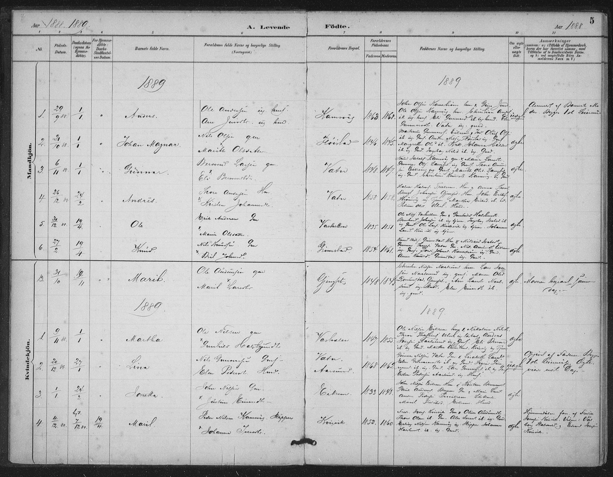 Ministerialprotokoller, klokkerbøker og fødselsregistre - Møre og Romsdal, AV/SAT-A-1454/587/L1000: Parish register (official) no. 587A02, 1887-1910, p. 5