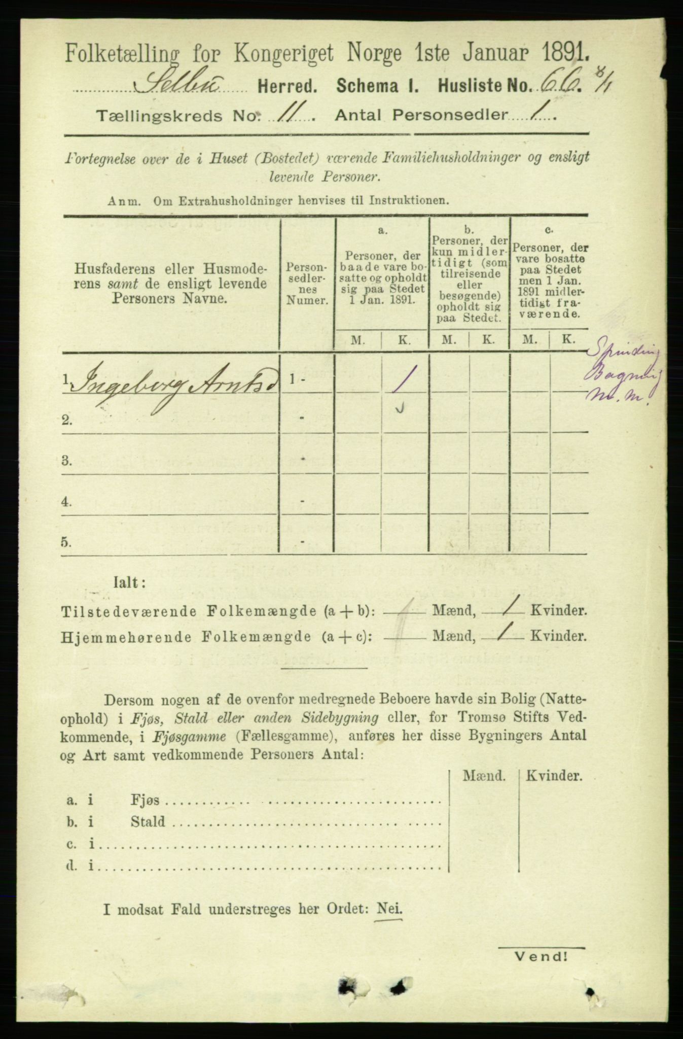 RA, 1891 census for 1664 Selbu, 1891, p. 3993