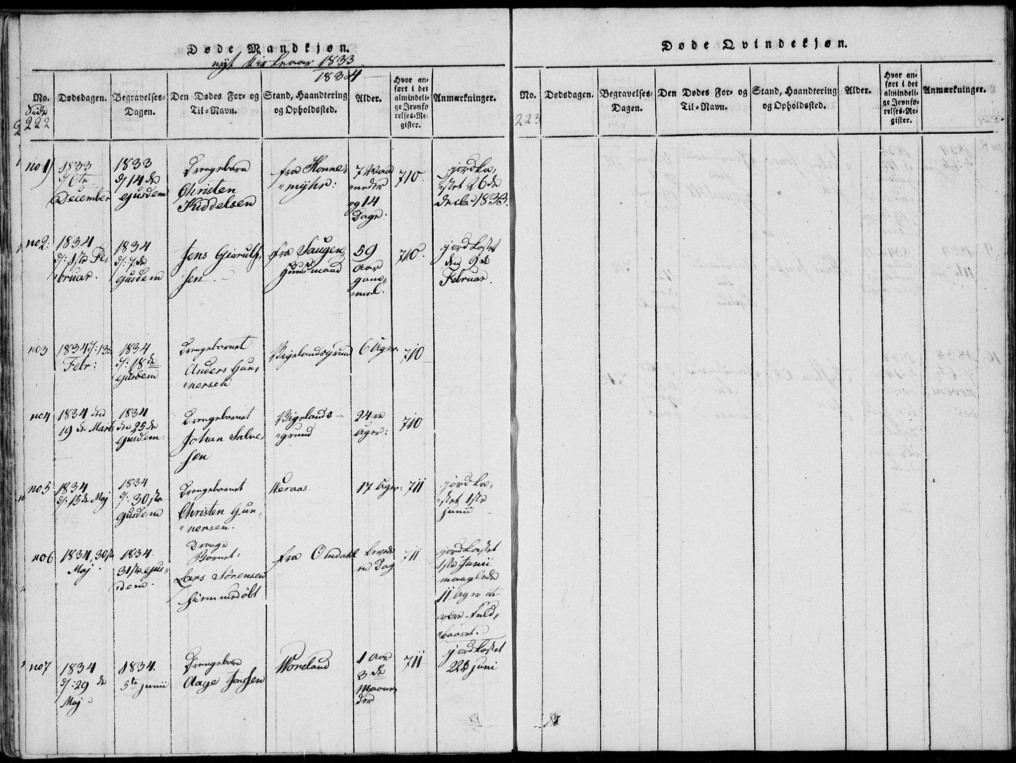 Vennesla sokneprestkontor, AV/SAK-1111-0045/Fa/Fab/L0003: Parish register (official) no. A 3, 1820-1834, p. 222-223