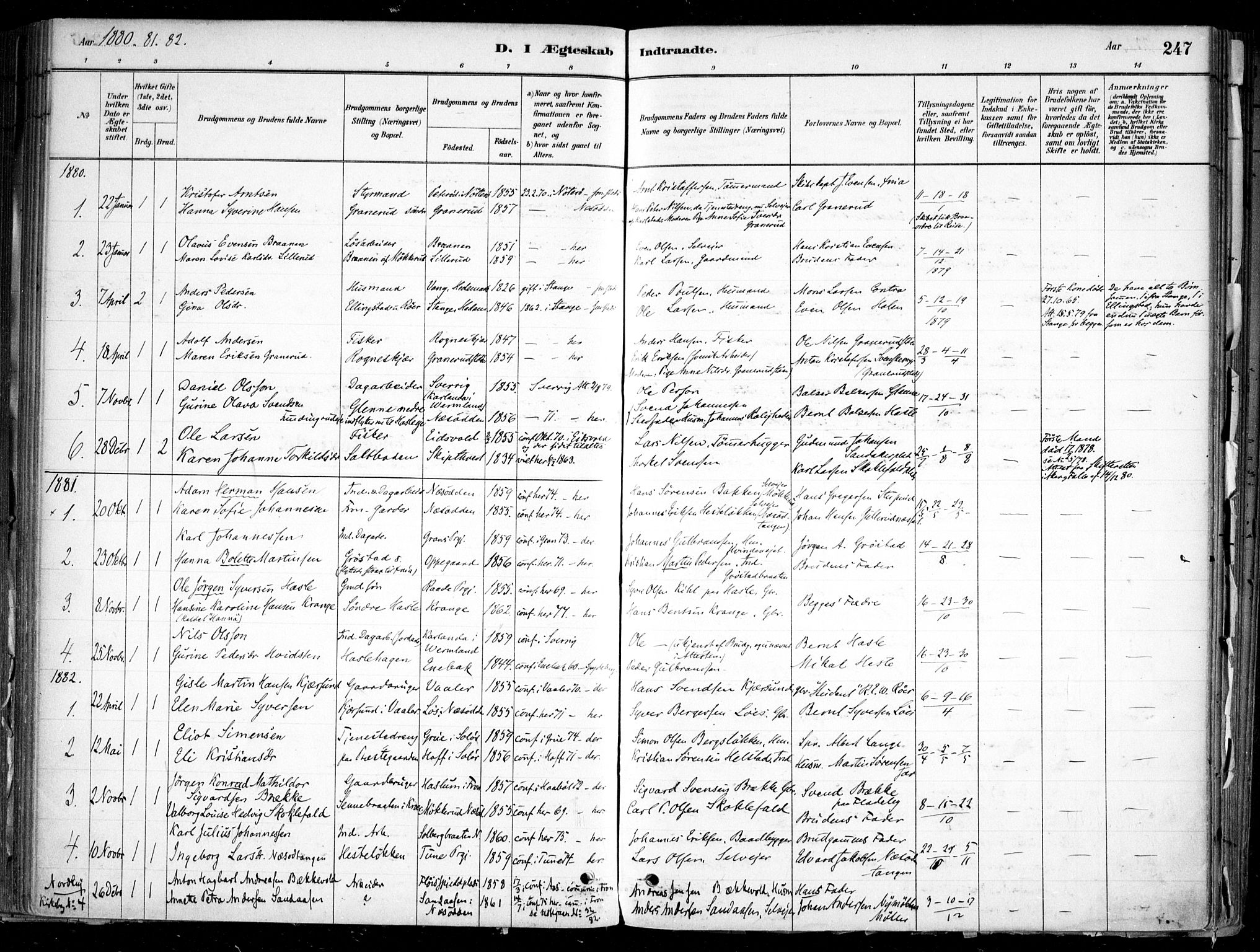 Nesodden prestekontor Kirkebøker, SAO/A-10013/F/Fa/L0009: Parish register (official) no. I 9, 1880-1915, p. 247