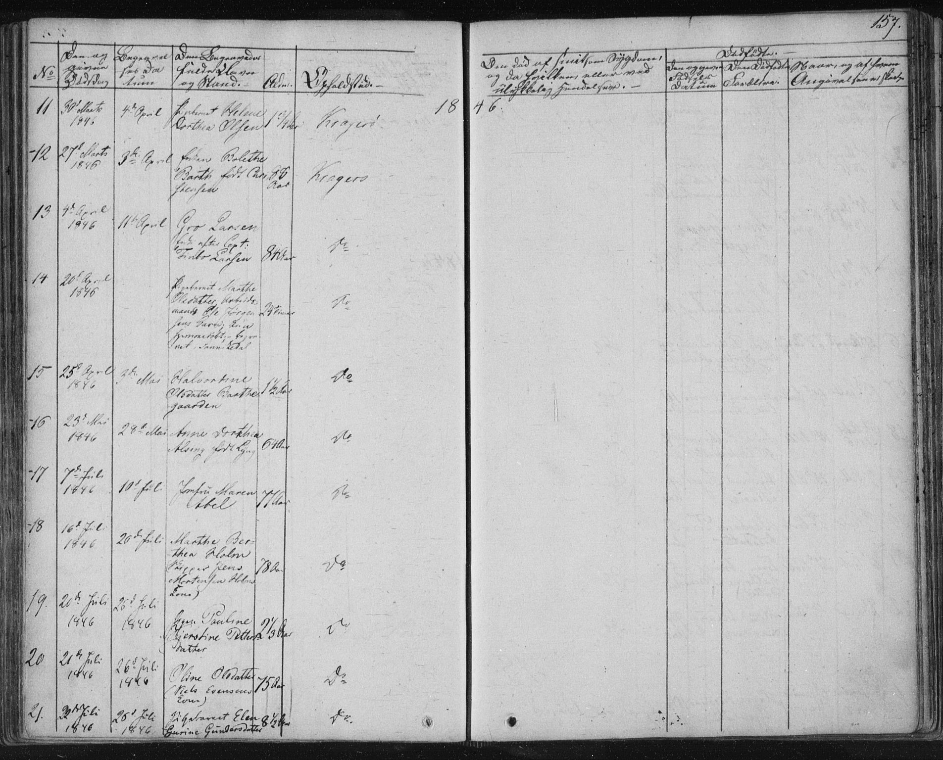 Kragerø kirkebøker, SAKO/A-278/F/Fa/L0005: Parish register (official) no. 5, 1832-1847, p. 157
