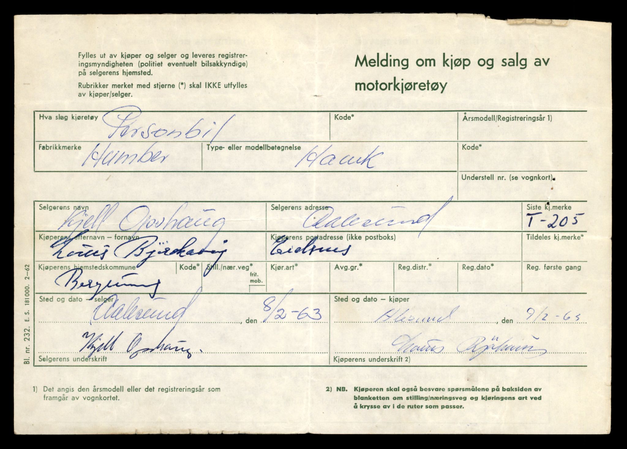 Møre og Romsdal vegkontor - Ålesund trafikkstasjon, AV/SAT-A-4099/F/Fe/L0002: Registreringskort for kjøretøy T 128 - T 231, 1927-1998, p. 2336