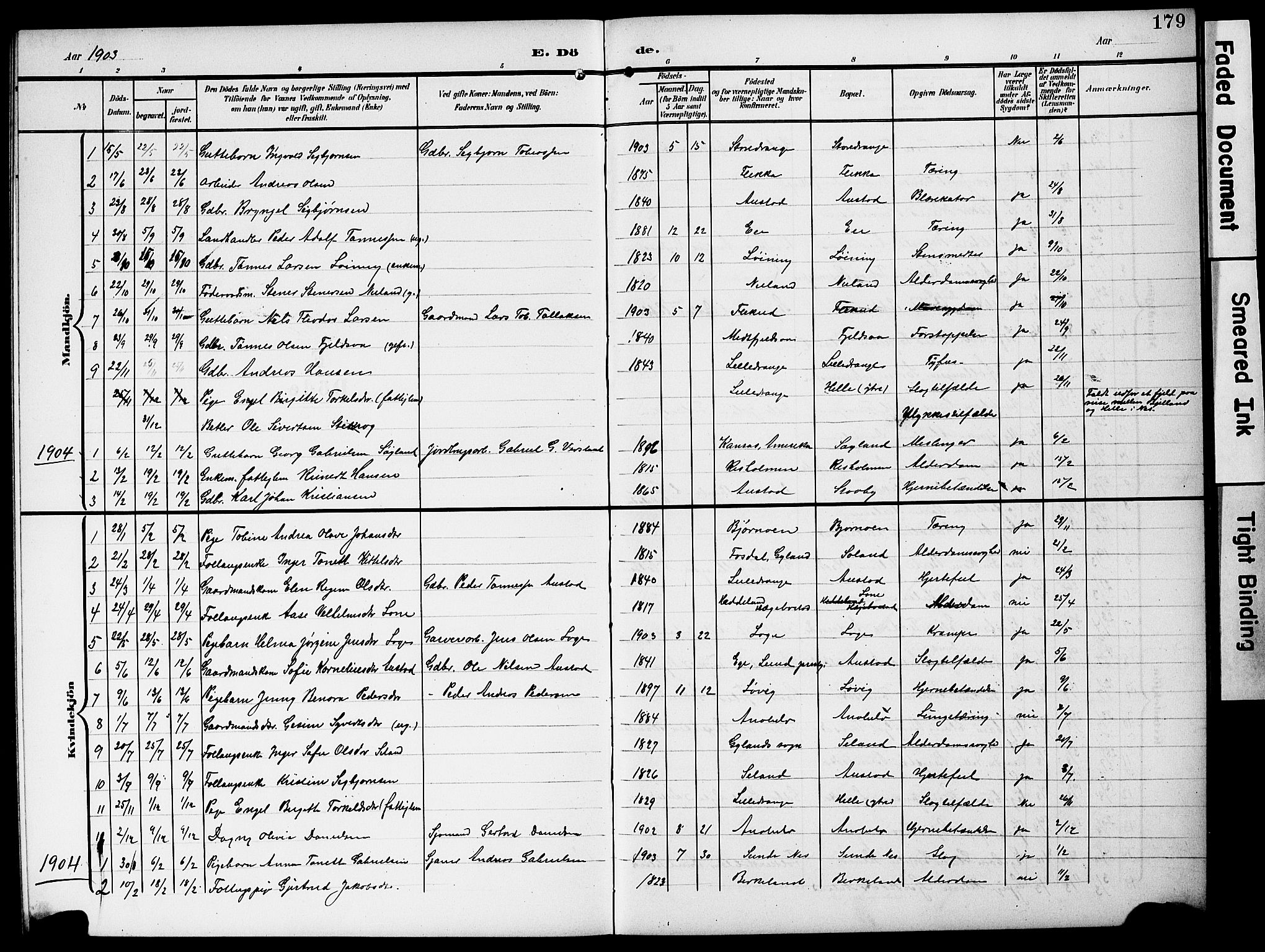 Flekkefjord sokneprestkontor, AV/SAK-1111-0012/F/Fb/Fbc/L0008: Parish register (copy) no. B 8, 1903-1931, p. 179