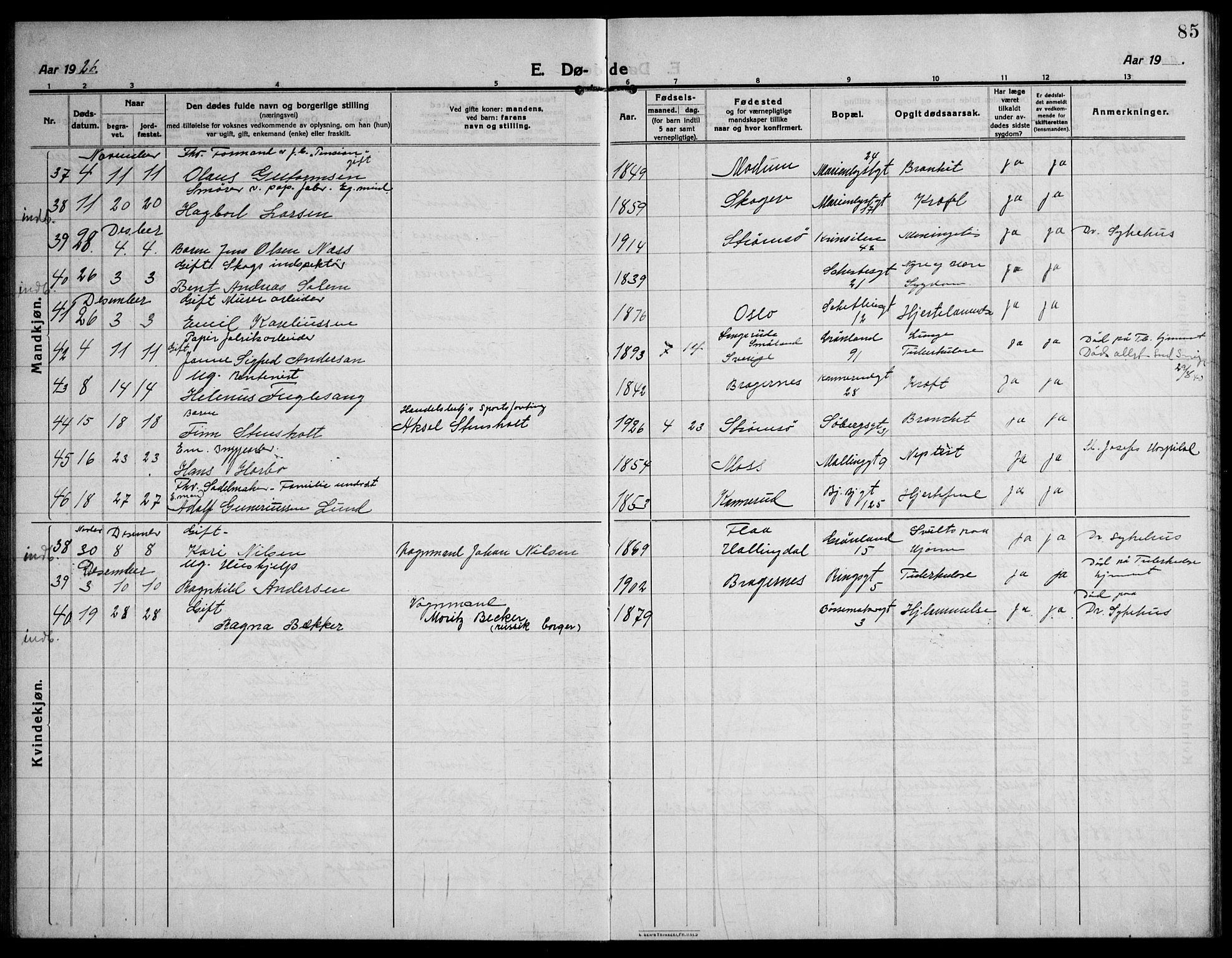 Strømsø kirkebøker, AV/SAKO-A-246/F/Fa/L0028: Parish register (official) no. I 29, 1914-1937, p. 85