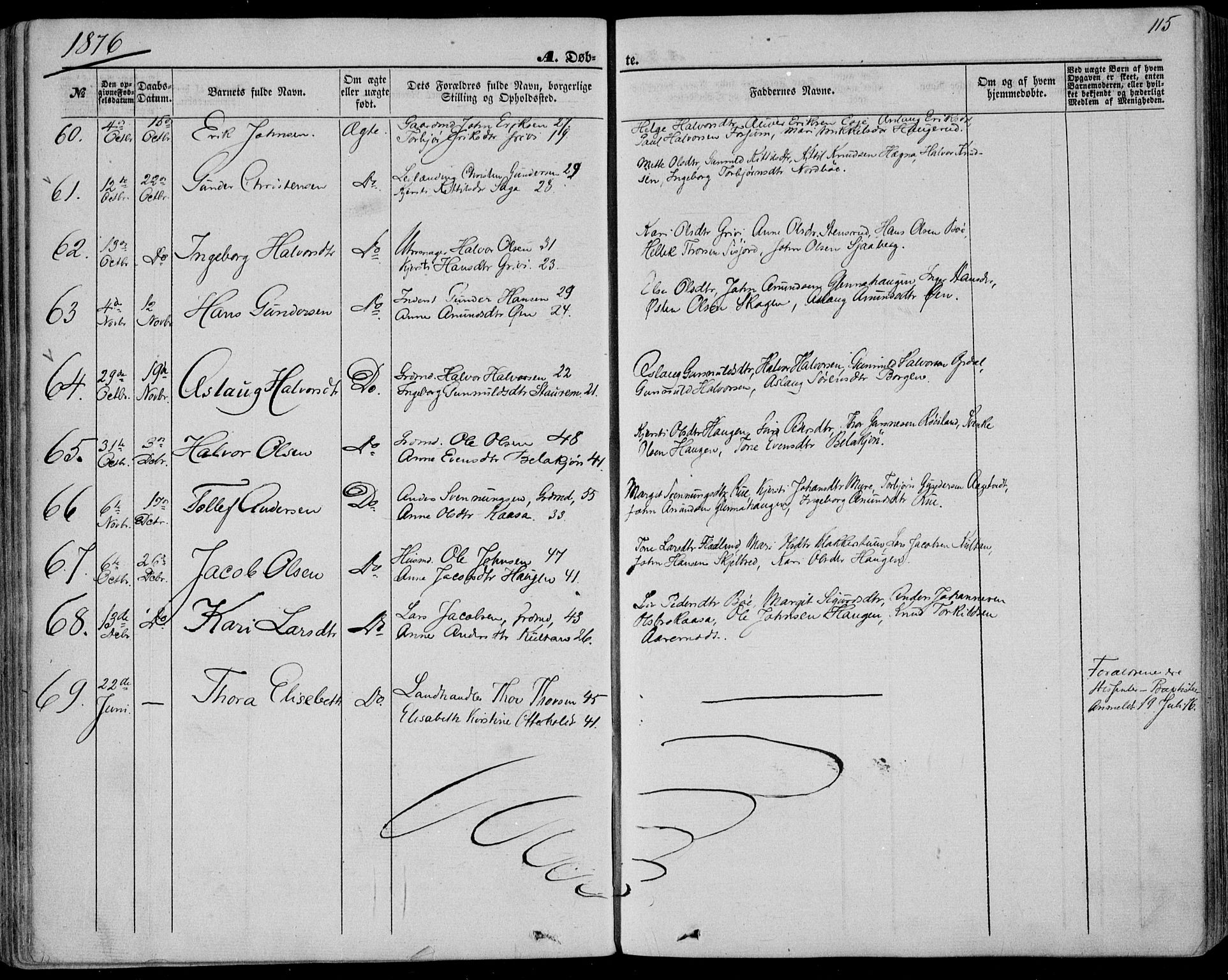 Bø kirkebøker, SAKO/A-257/F/Fa/L0009: Parish register (official) no. 9, 1862-1879, p. 115