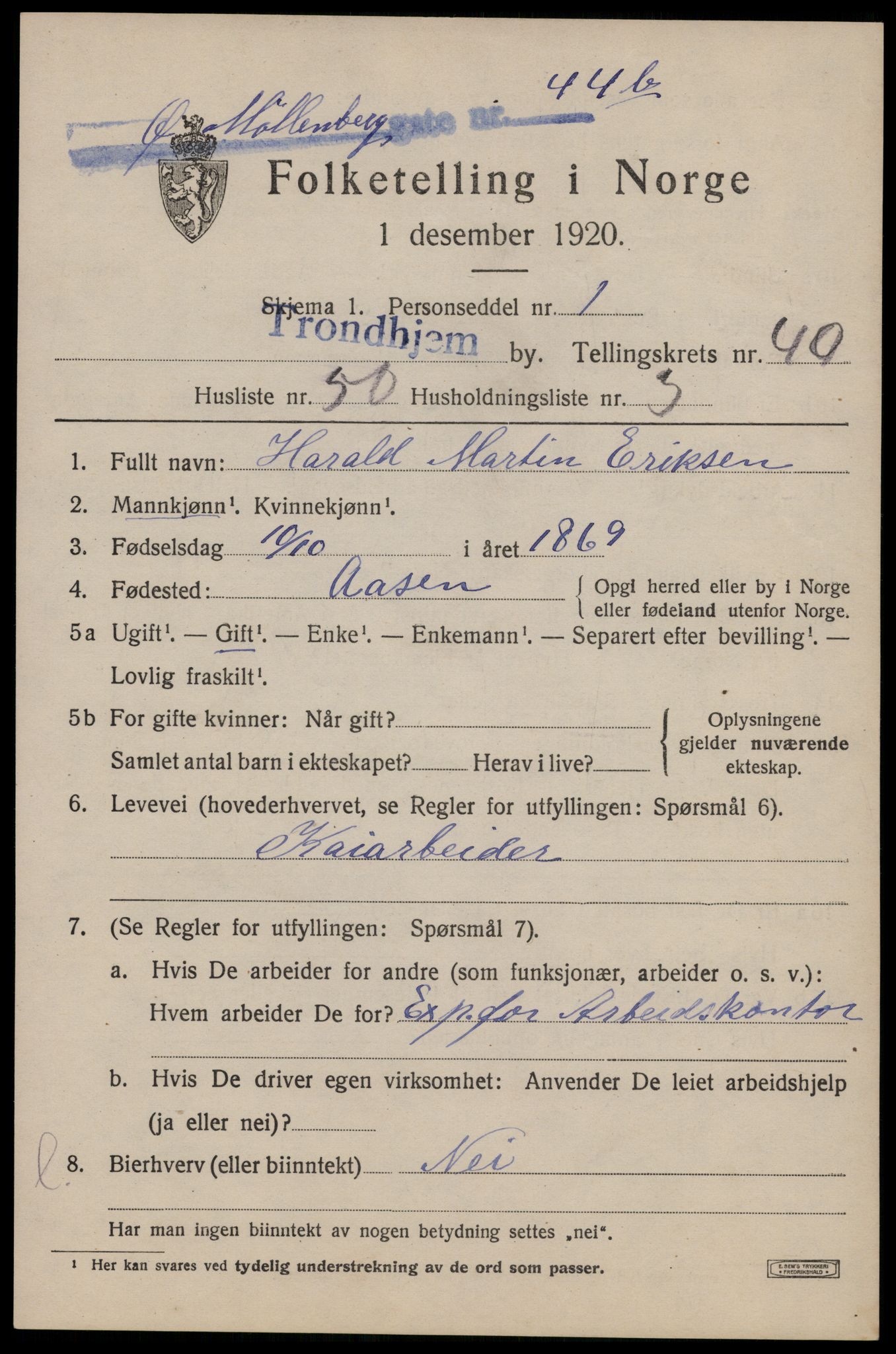 SAT, 1920 census for Trondheim, 1920, p. 96104