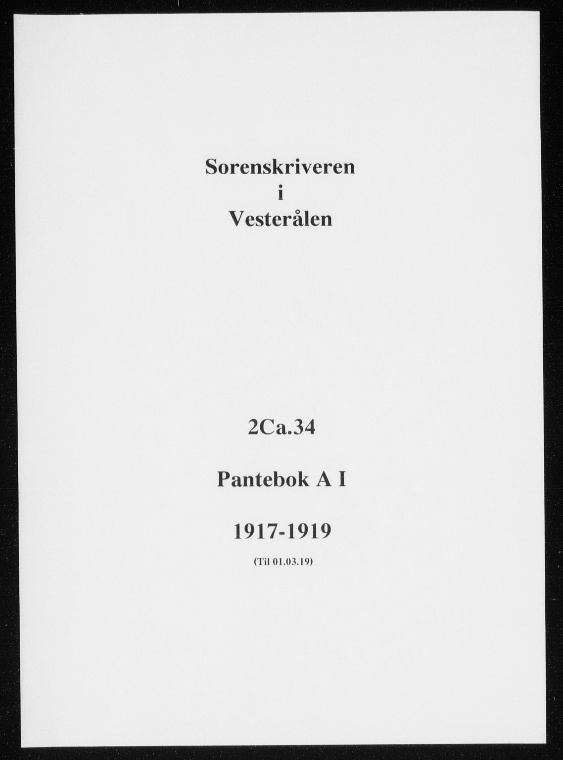 Vesterålen sorenskriveri, SAT/A-4180/1/2/2Ca/L0034: Mortgage book no. A I, 1917-1919