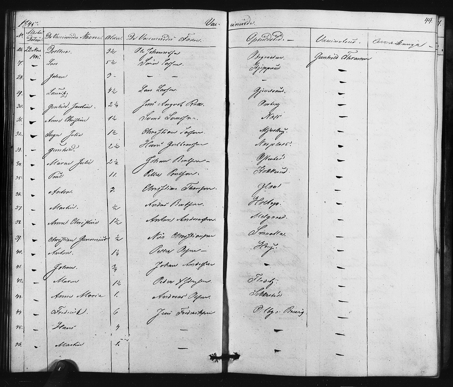 Enebakk prestekontor Kirkebøker, SAO/A-10171c/F/Fa/L0015: Parish register (official) no. I 15, 1830-1867, p. 44