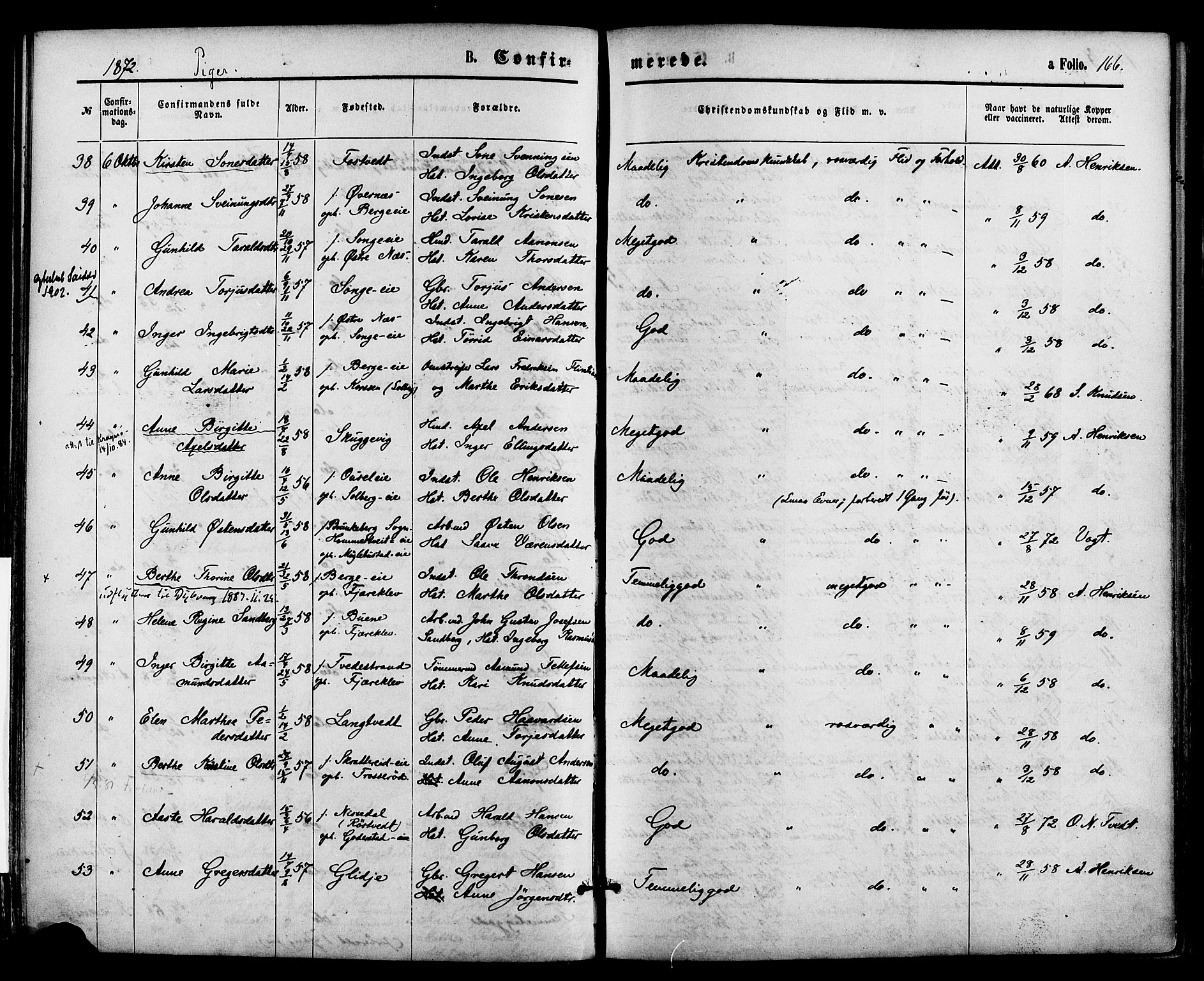 Holt sokneprestkontor, SAK/1111-0021/F/Fa/L0010: Parish register (official) no. A 10, 1872-1885, p. 166