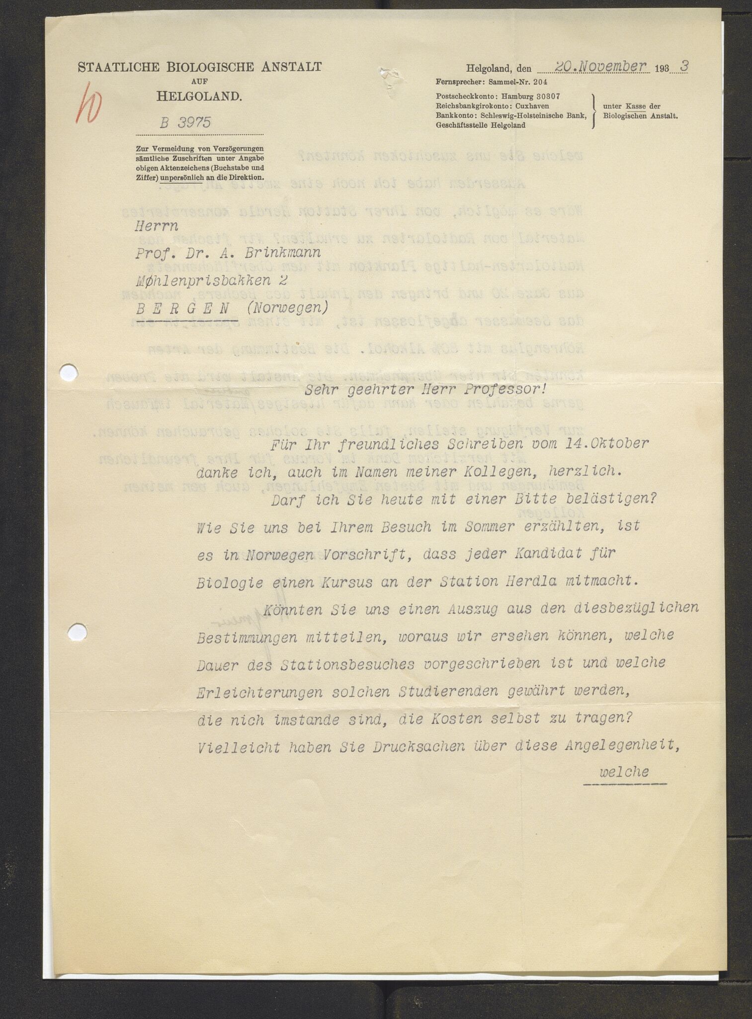 Bergens Museum, AV/SAB-A-17301/13/D/L0002: Korrespondanse , 1928-1940, p. 503