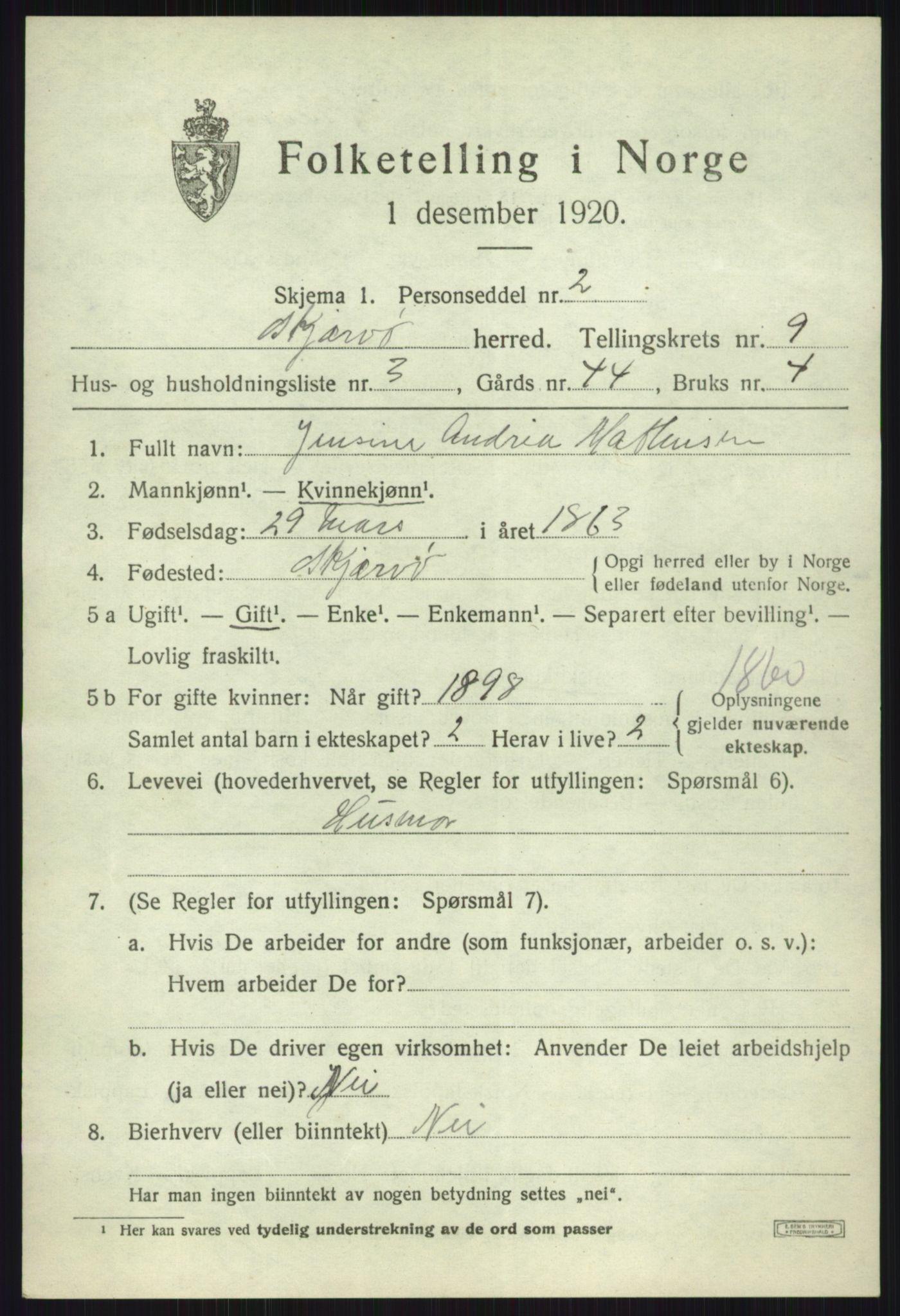 SATØ, 1920 census for Skjervøy, 1920, p. 5139