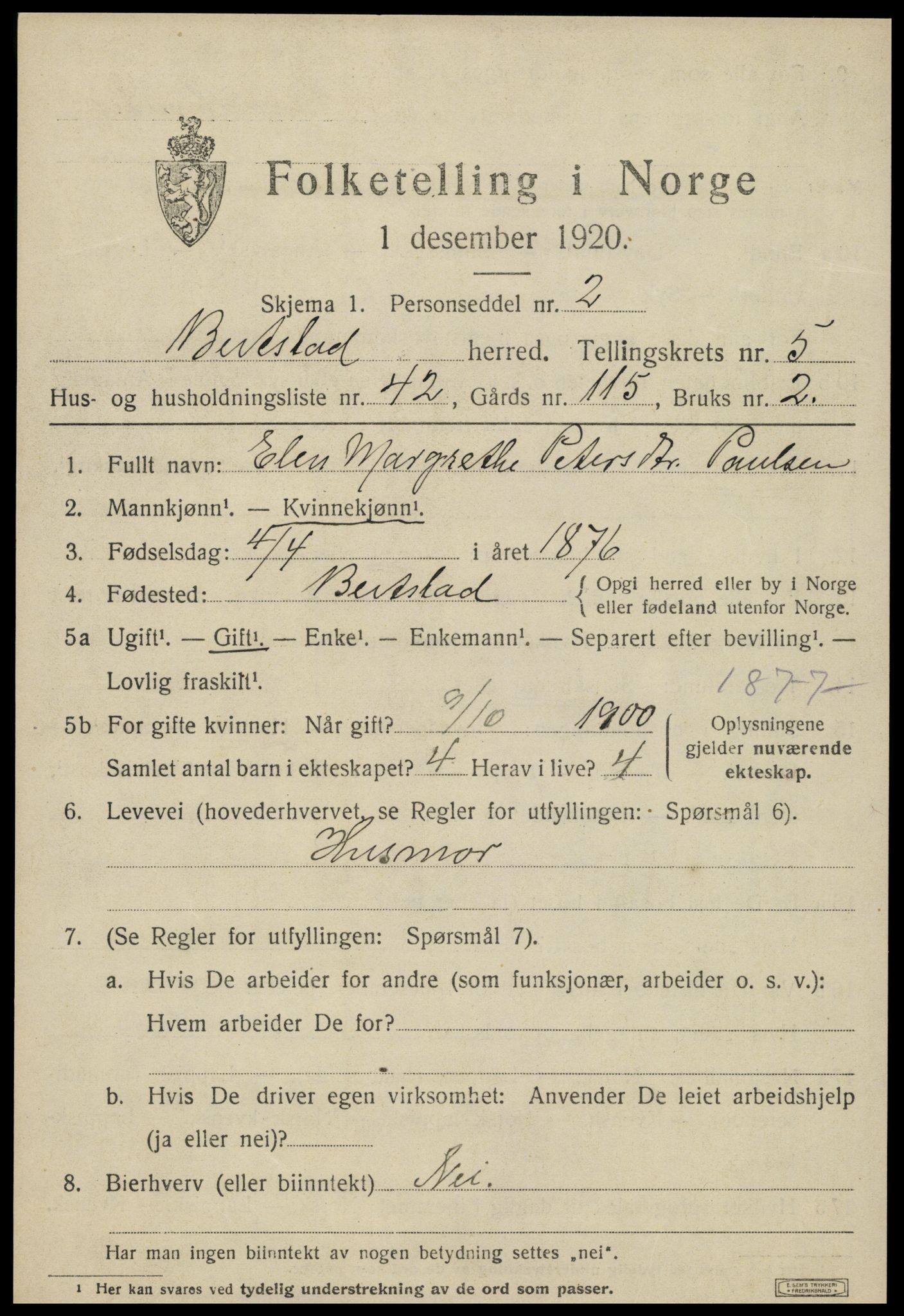 SAT, 1920 census for Beitstad, 1920, p. 4109