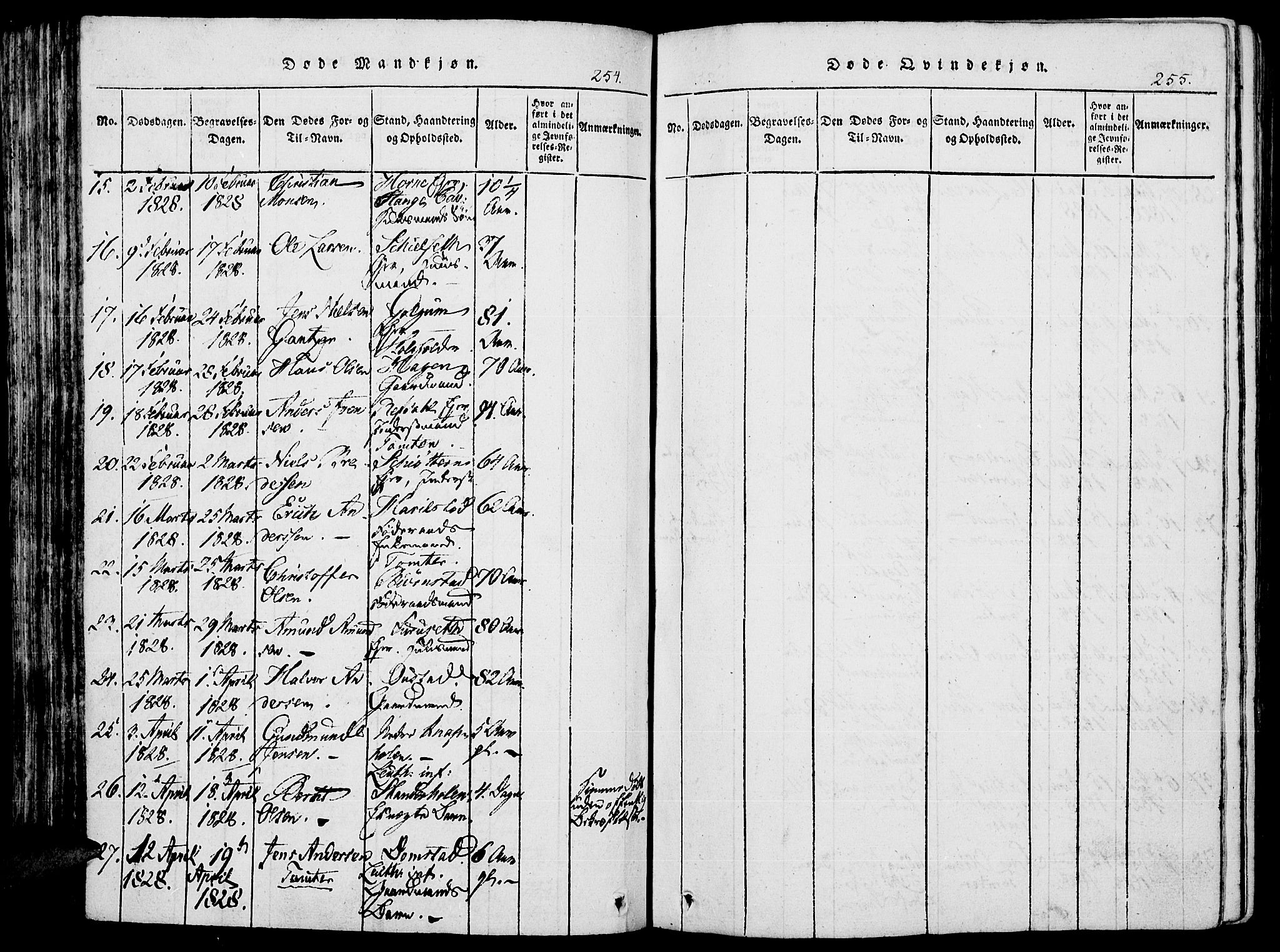 Romedal prestekontor, AV/SAH-PREST-004/K/L0002: Parish register (official) no. 2, 1814-1828, p. 254-255