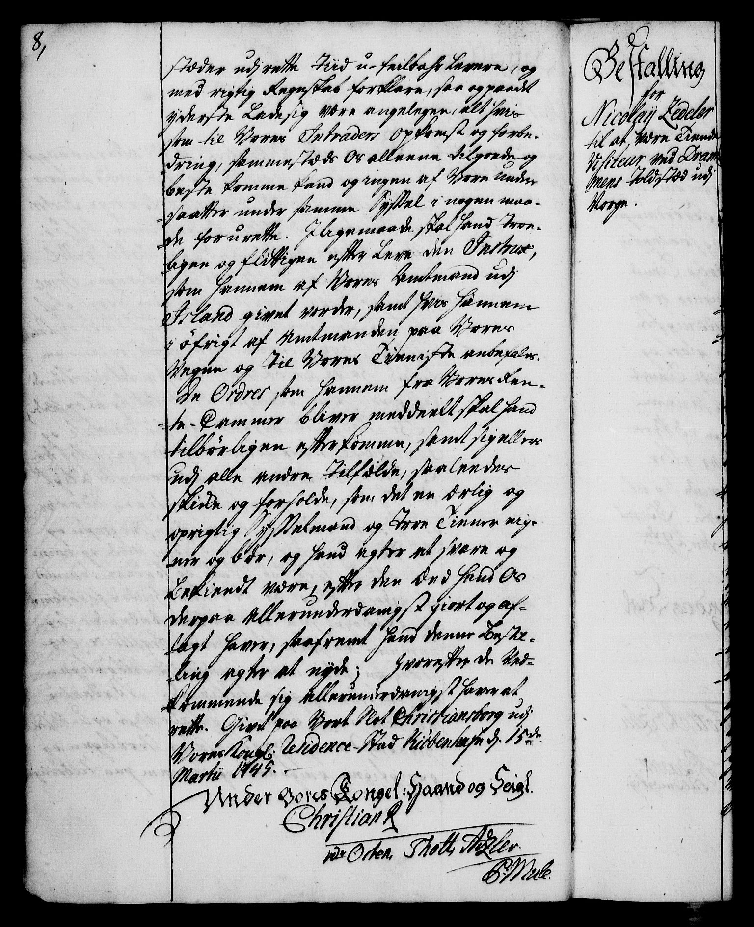 Rentekammeret, Kammerkanselliet, RA/EA-3111/G/Gg/Gge/L0003: Norsk bestallingsprotokoll med register (merket RK 53.27), 1745-1761, p. 8