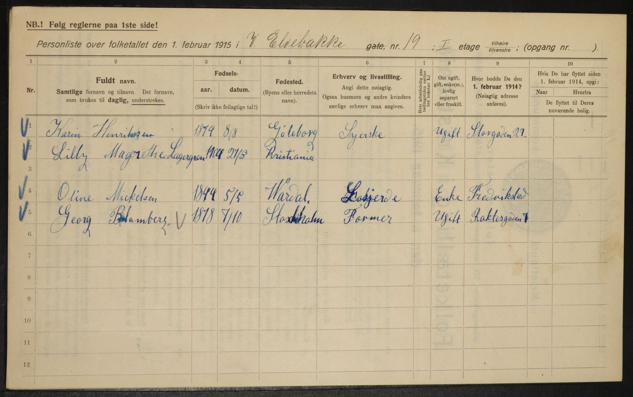 OBA, Municipal Census 1915 for Kristiania, 1915, p. 123155