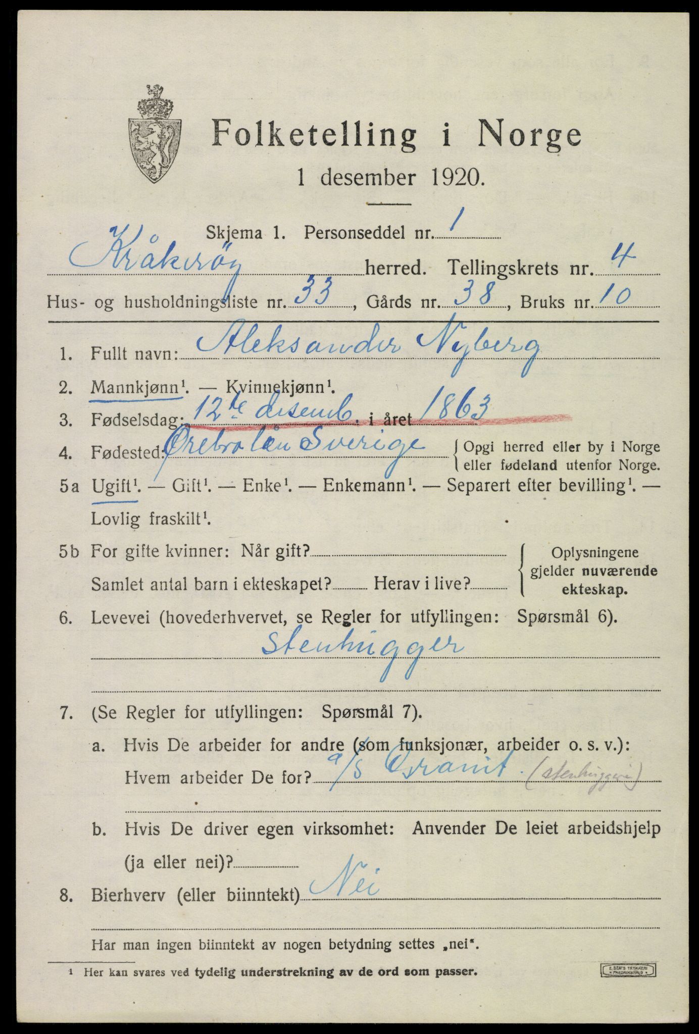 SAO, 1920 census for Kråkerøy, 1920, p. 5784