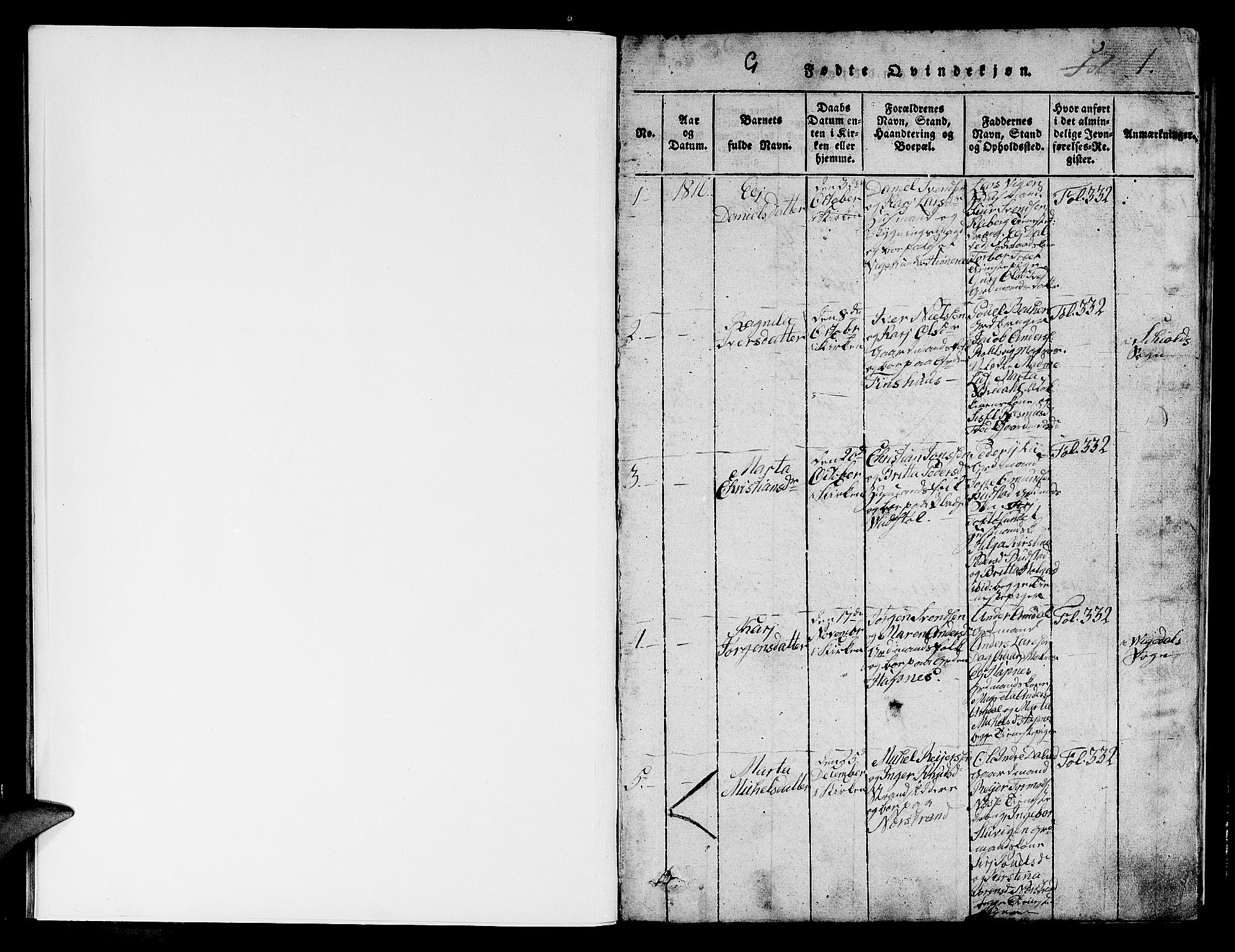 Nedstrand sokneprestkontor, SAST/A-101841/01/IV: Parish register (official) no. A 6, 1816-1838, p. 1