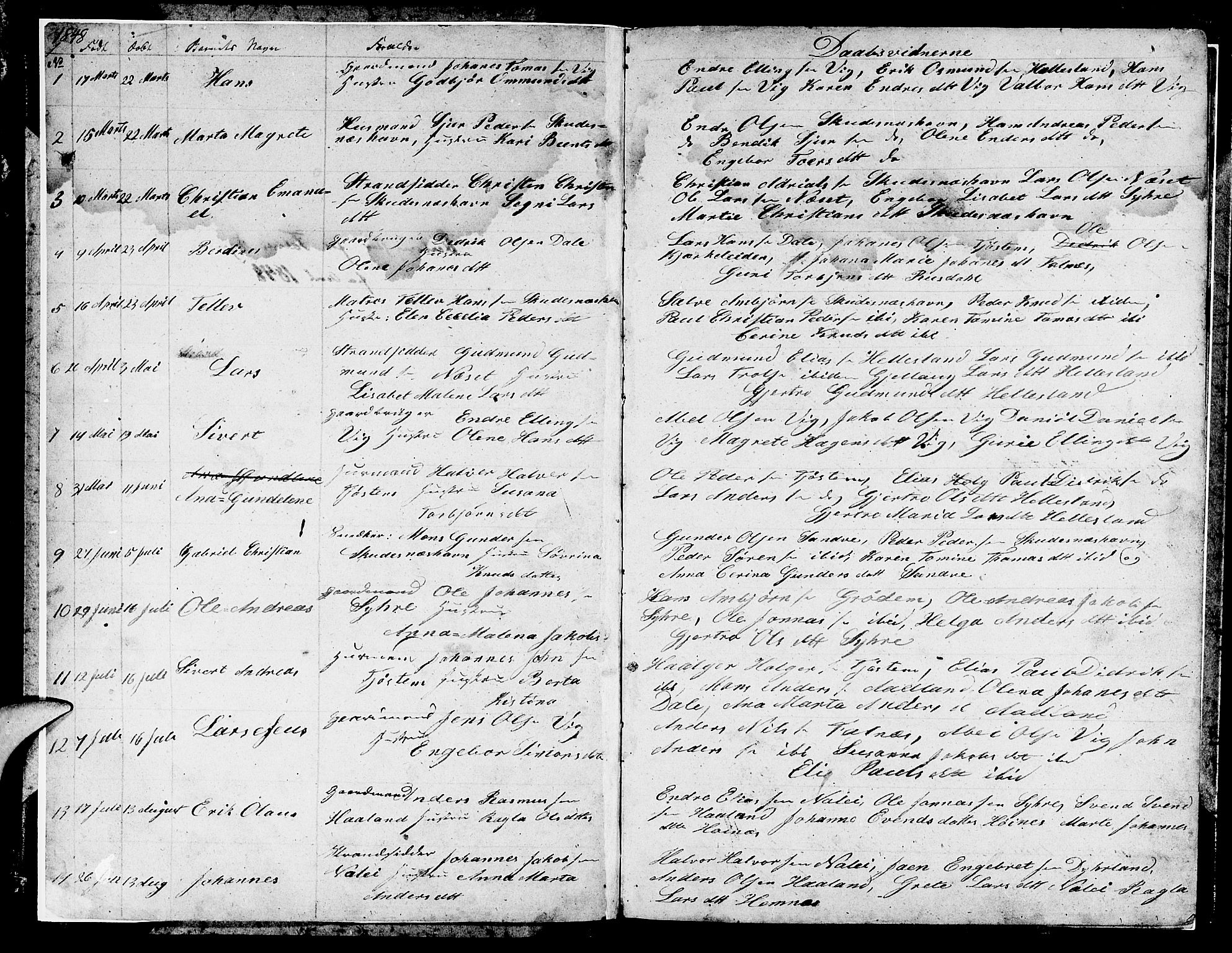 Skudenes sokneprestkontor, SAST/A -101849/H/Ha/Hab/L0001: Parish register (copy) no. B 1, 1848-1864, p. 1