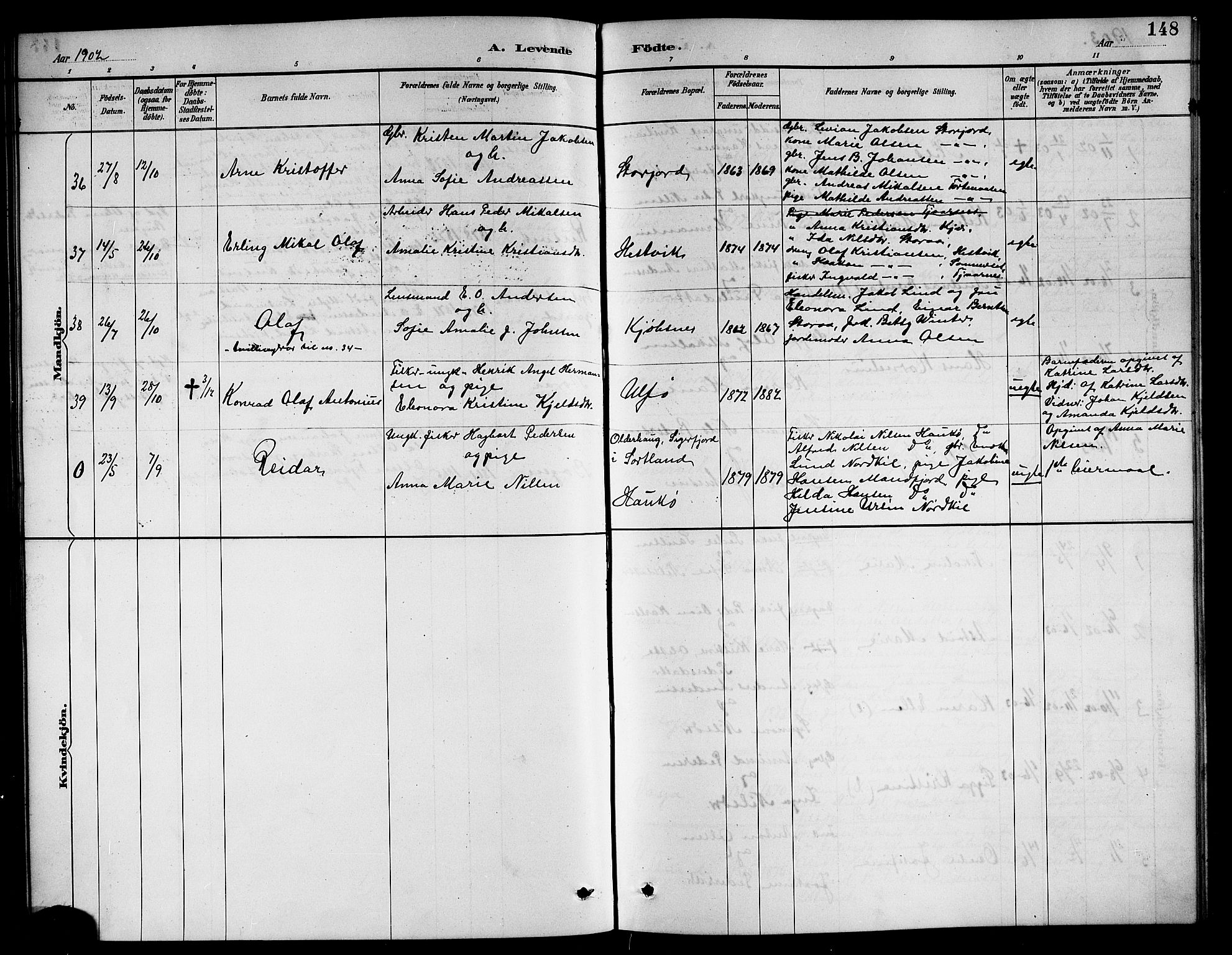 Ministerialprotokoller, klokkerbøker og fødselsregistre - Nordland, SAT/A-1459/861/L0876: Parish register (copy) no. 861C02, 1887-1903, p. 148