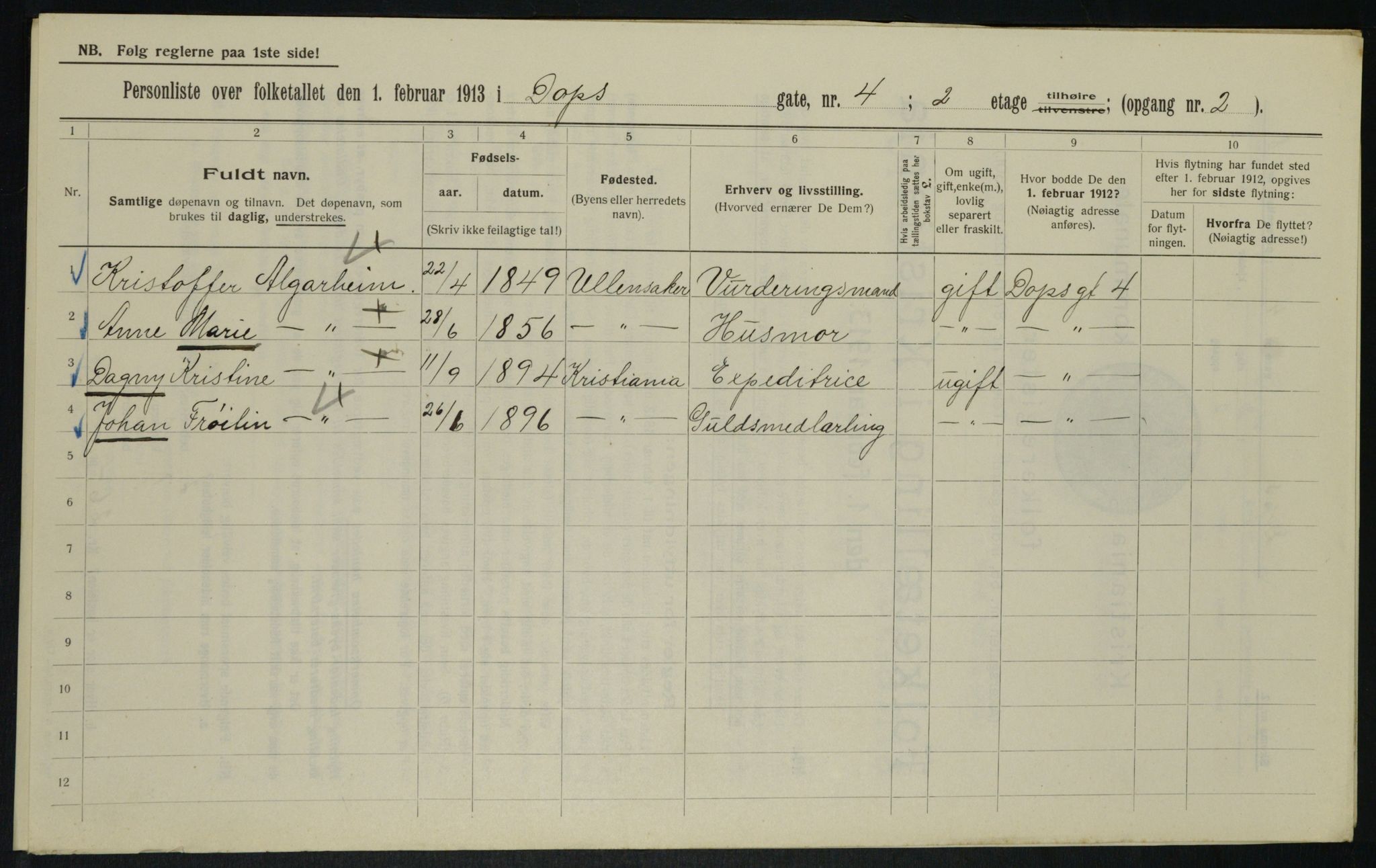 OBA, Municipal Census 1913 for Kristiania, 1913, p. 15925