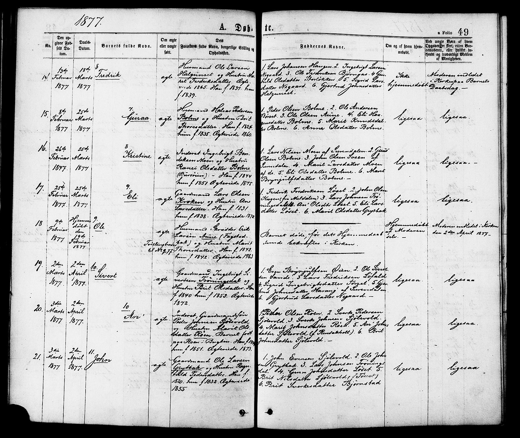 Ministerialprotokoller, klokkerbøker og fødselsregistre - Møre og Romsdal, AV/SAT-A-1454/598/L1068: Parish register (official) no. 598A02, 1872-1881, p. 49