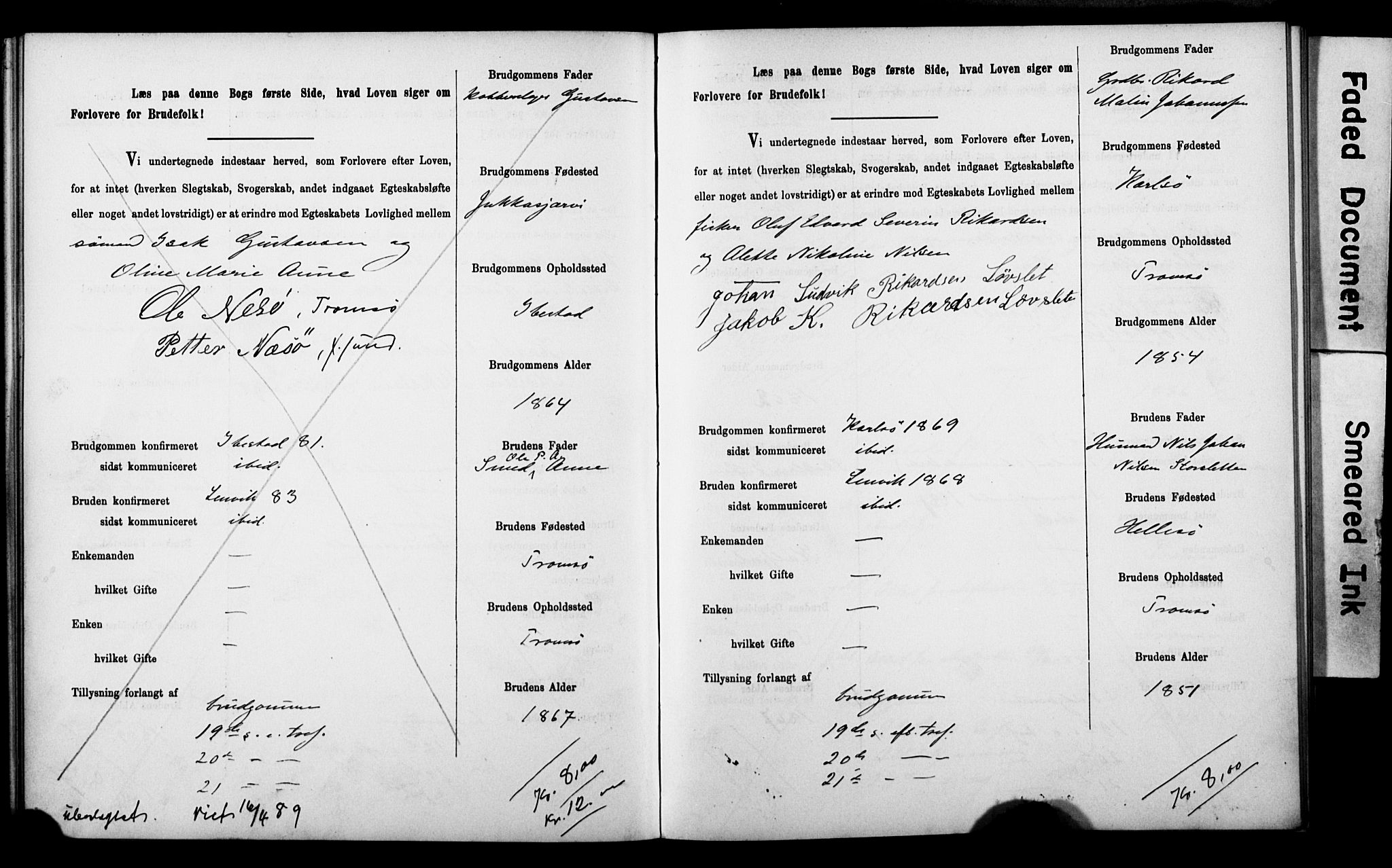 Tromsø sokneprestkontor/stiftsprosti/domprosti, AV/SATØ-S-1343/H/Hc/L0099/0001: Banns register no. 99.1, 1886-1892