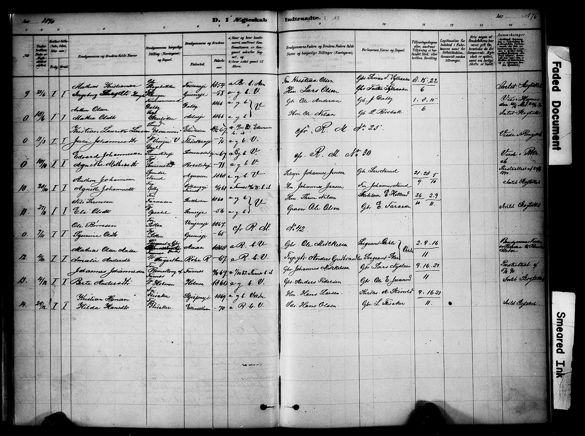 Ringsaker prestekontor, AV/SAH-PREST-014/K/Ka/L0014: Parish register (official) no. 14, 1879-1890, p. 176