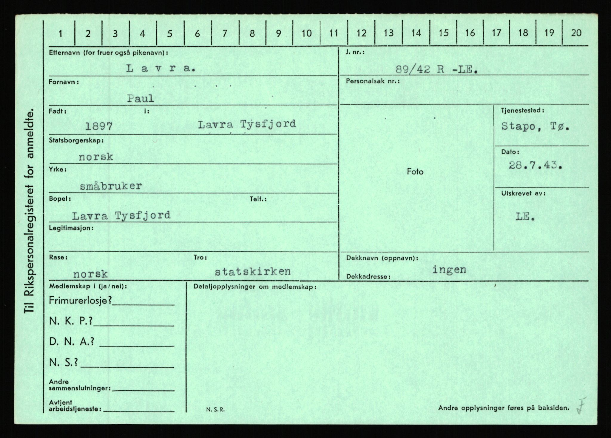 Statspolitiet - Hovedkontoret / Osloavdelingen, AV/RA-S-1329/C/Ca/L0009: Knutsen - Limstrand, 1943-1945, p. 4142